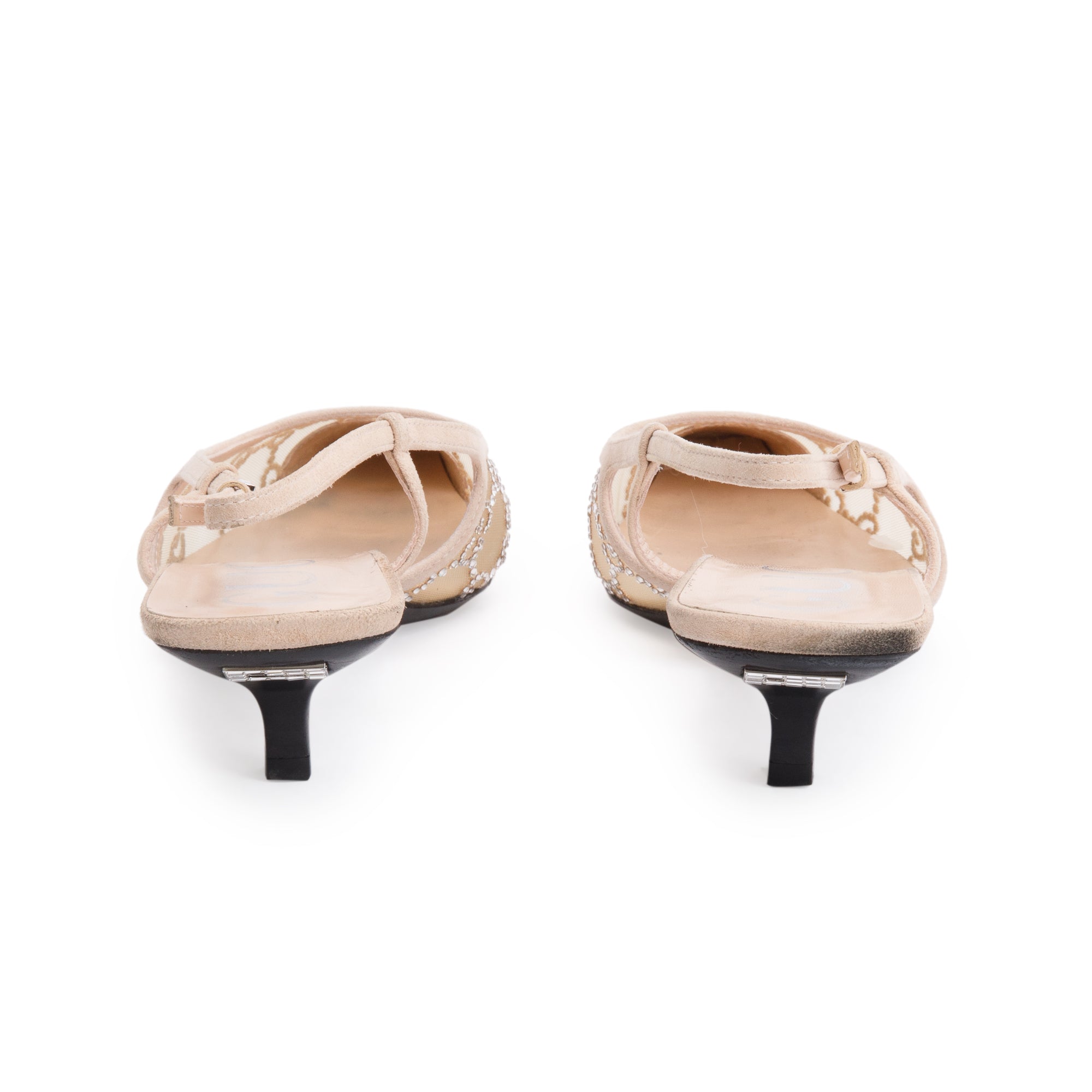 Gucci Beige Mesh & Suede GG Crystal Slingback Ballet Flats, Size 39 w/ Box