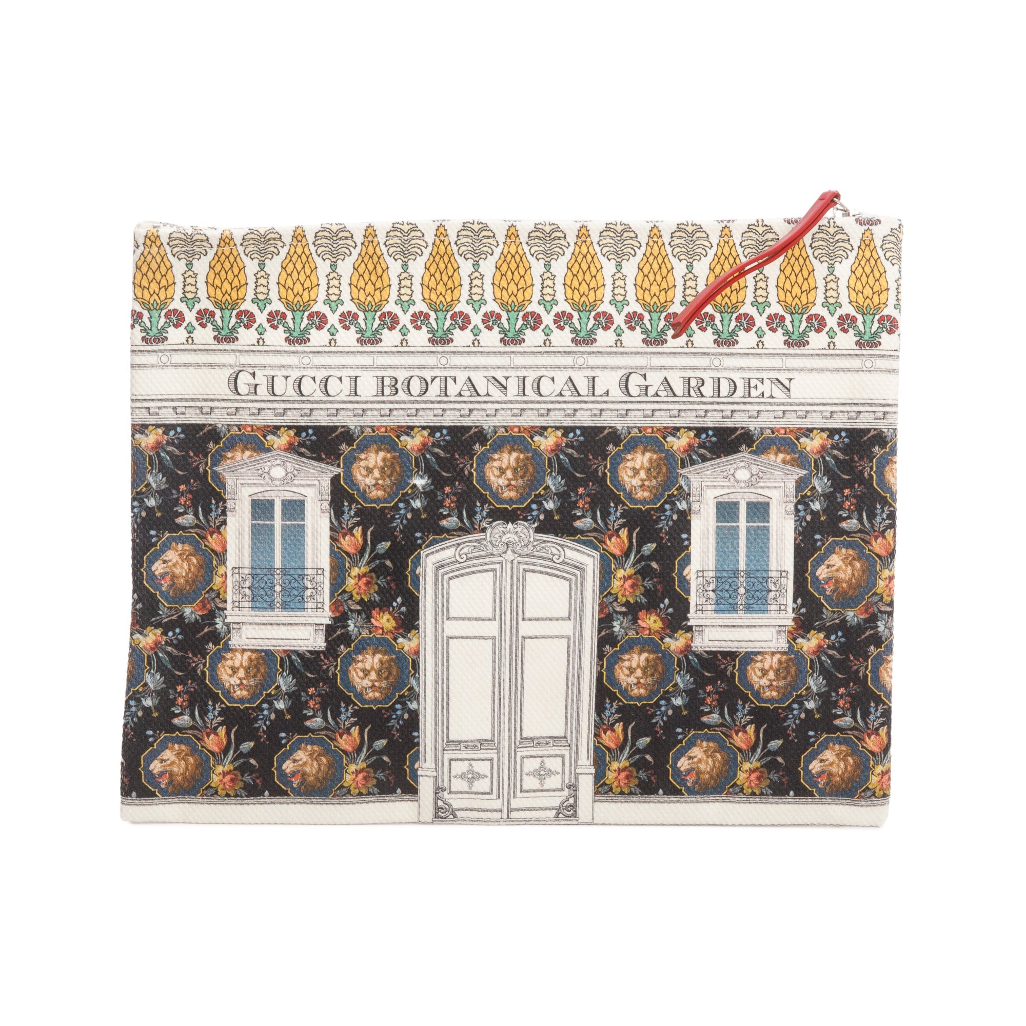 Gucci Beige Multicolor Botanical Garden Graphic Art Print Canvas Zip Pouch