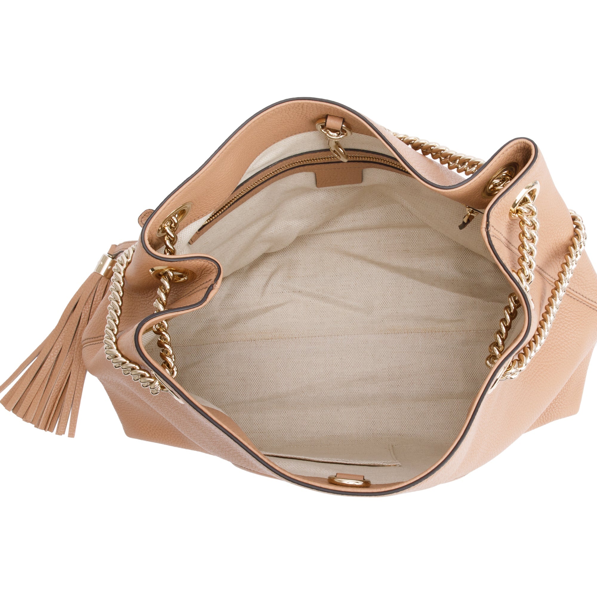 Gucci Beige Pebbled Calfksin Leather Medium Soho Chain Tote
