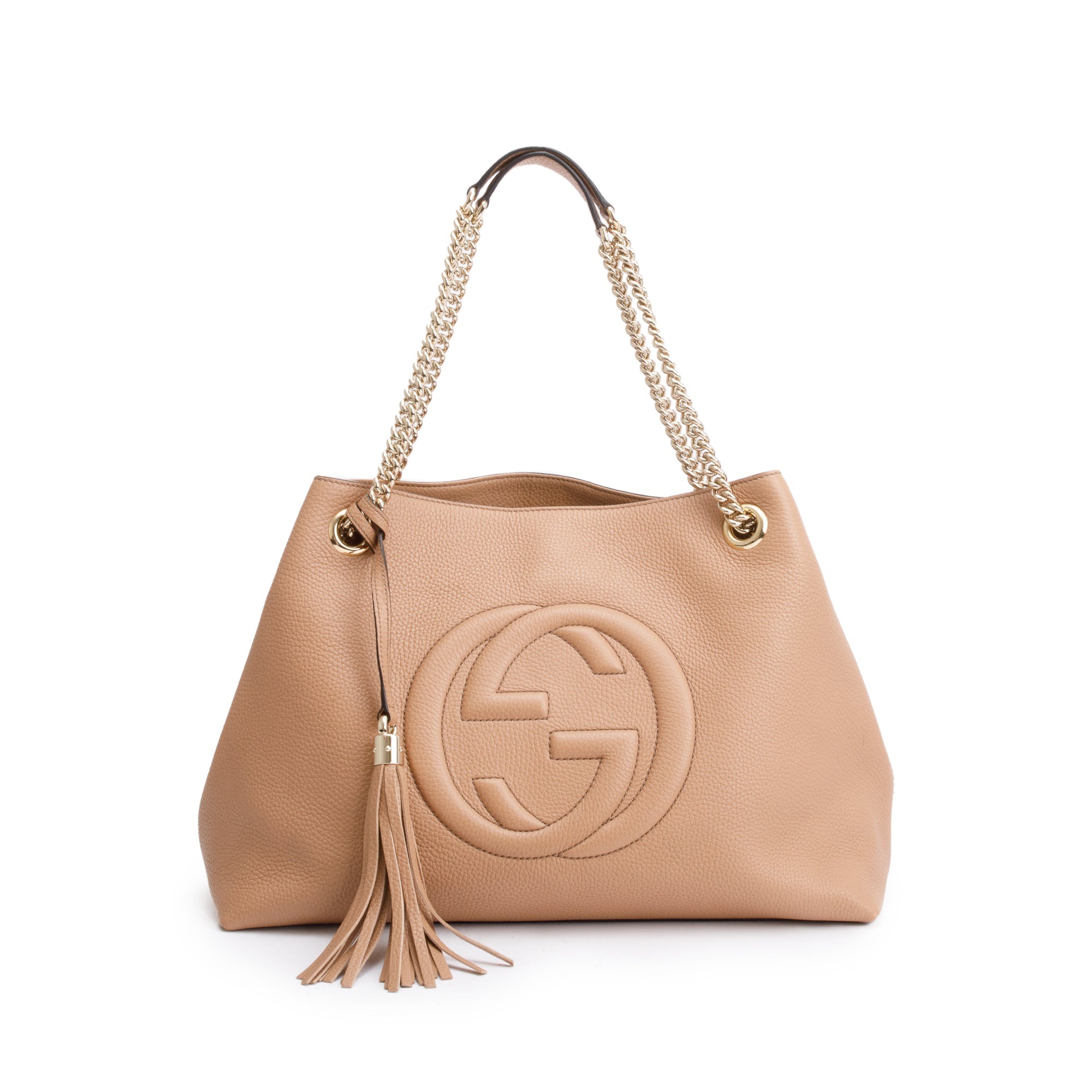 Gucci Beige Pebbled Calfksin Leather Medium Soho Chain Tote