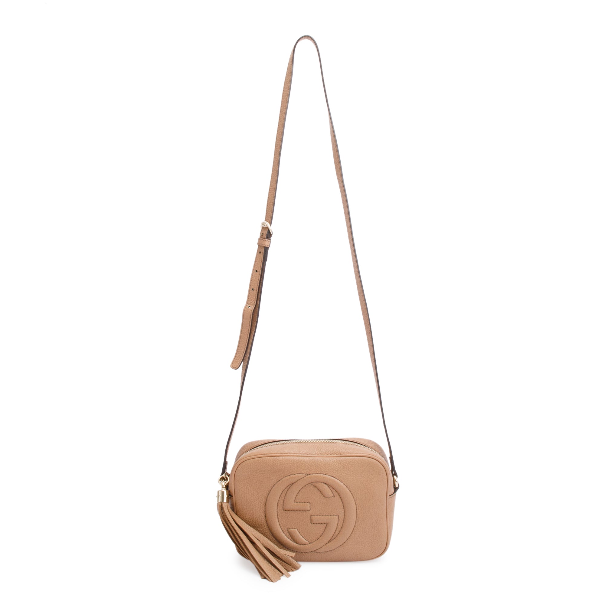 Gucci Beige Pebbled Calfskin Leather Small Soho Disco Bag w/ Box