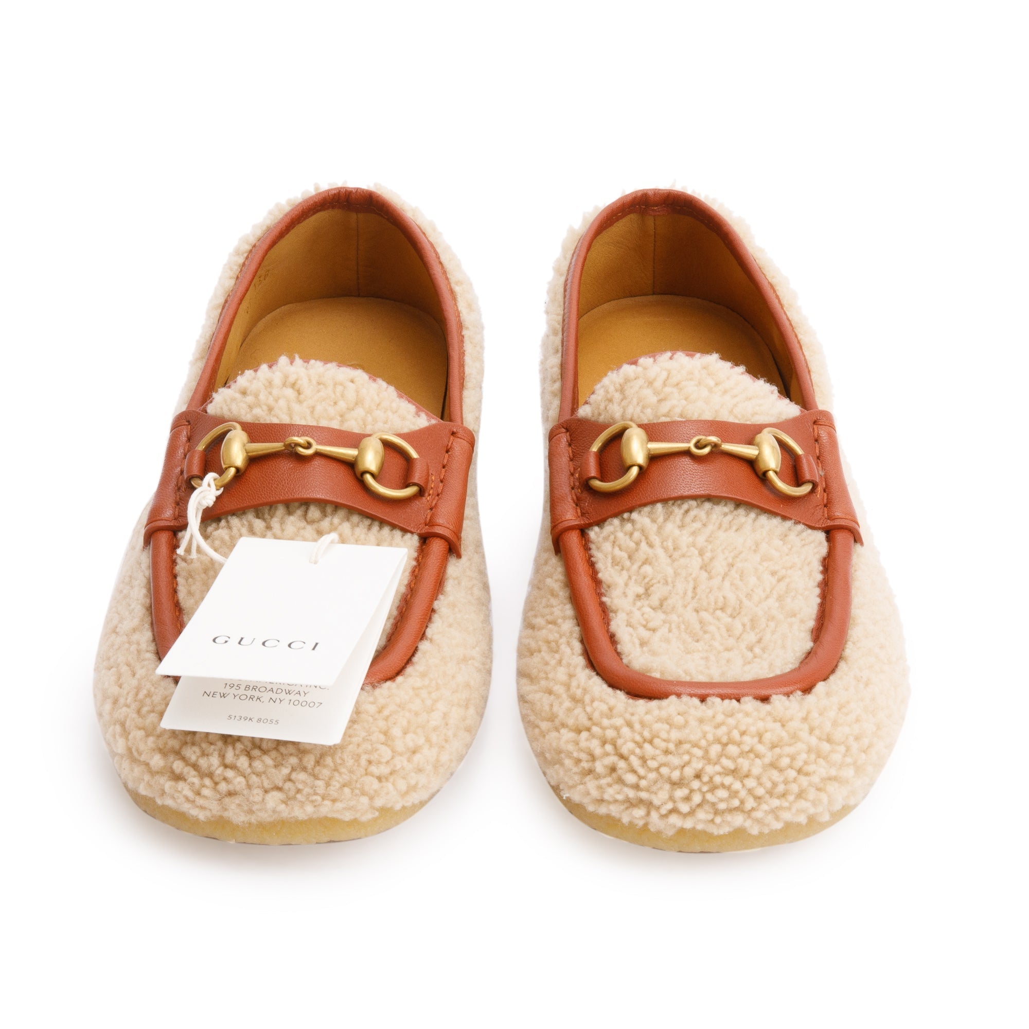 Gucci Beige Shearling Horsebit Accent Loafers, Size 9.5 w/ Box