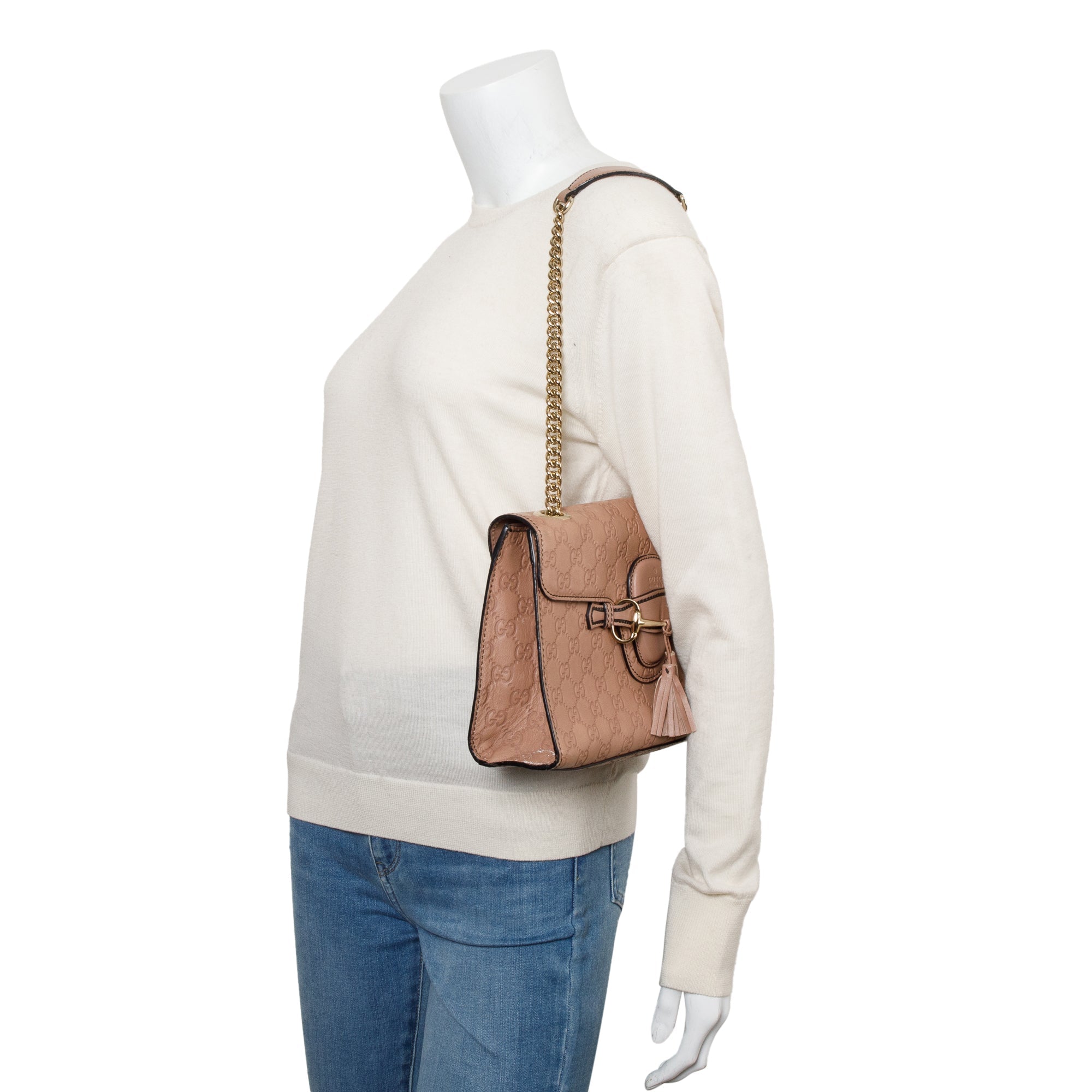 Gucci Beige Signature Leather Small Emily Chain Shoulder Bag