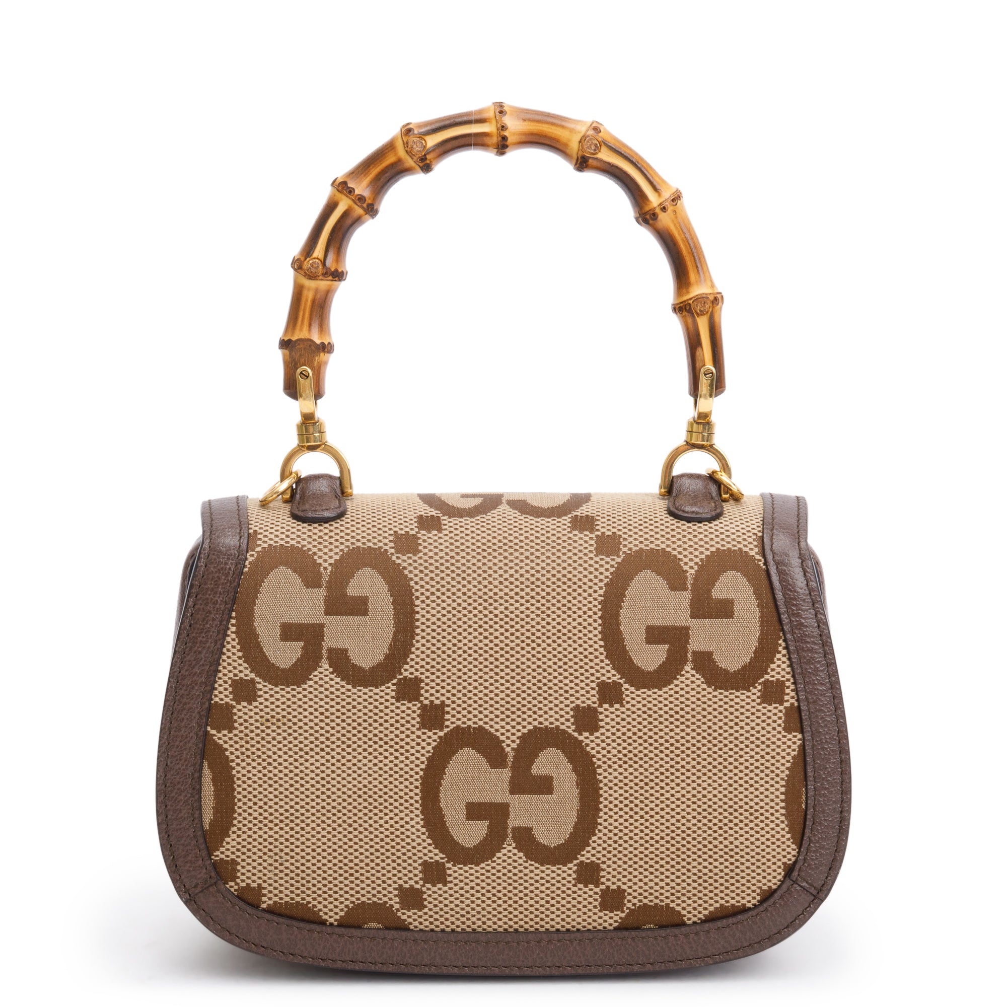 Gucci Beige/Brown Jumbo GG Canvas Bamboo 1947 Small Top Handle Bag w/ Straps & Box