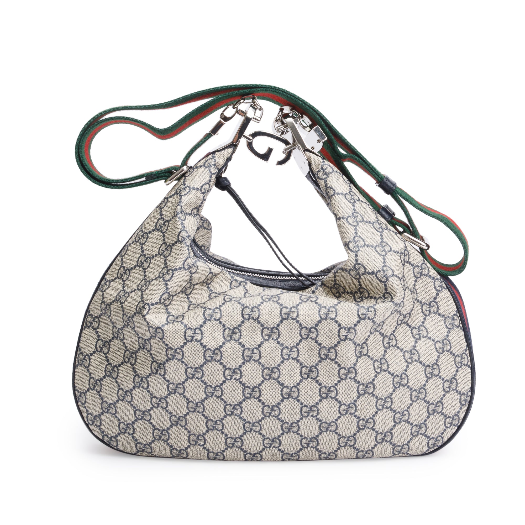 Gucci Beige/Navy GG Supreme Web Attache Medium Hobo Bag w/ Box