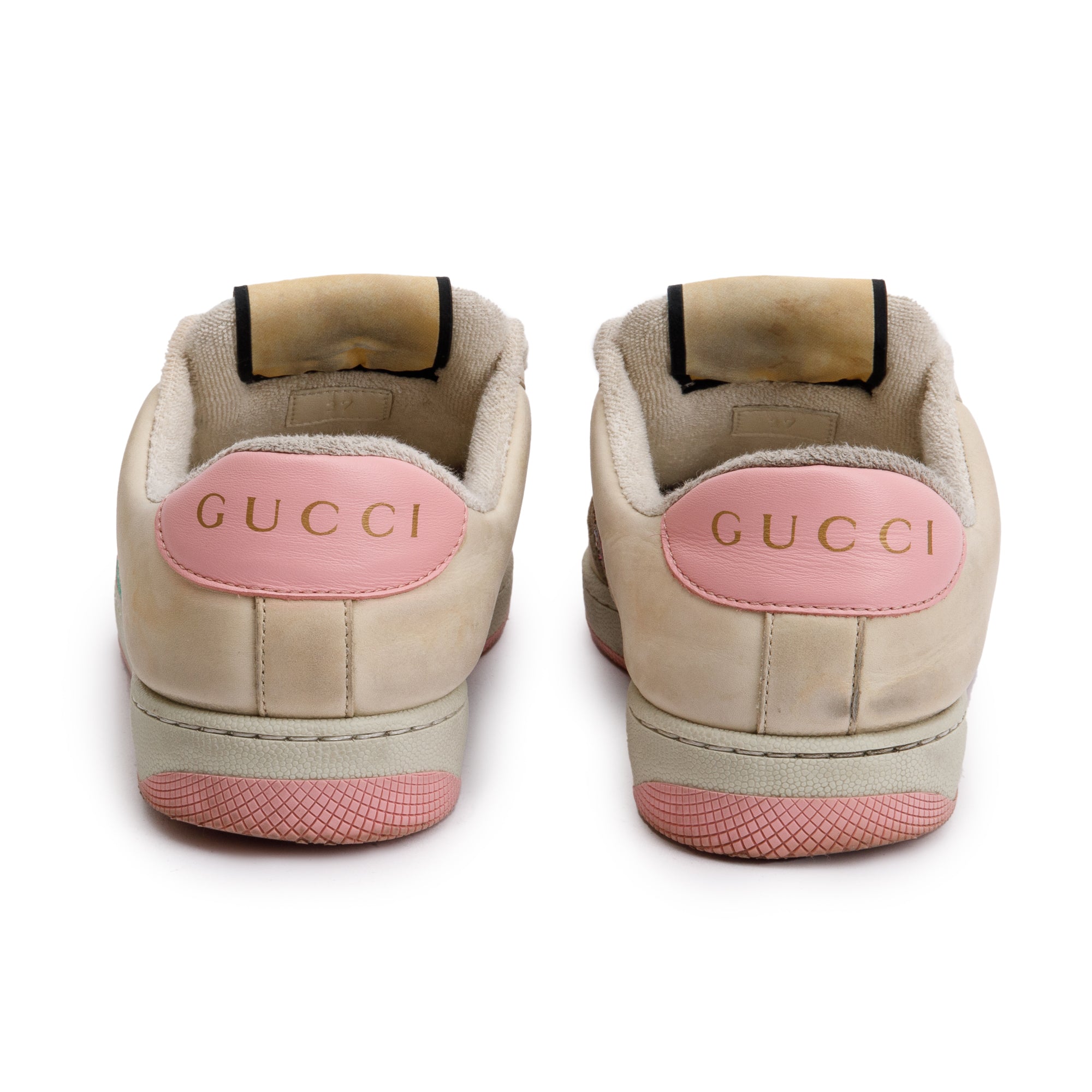 Gucci Beige/Pink Leather Web Canvas Screeners GG Sneakers, Size 37 w/ Box