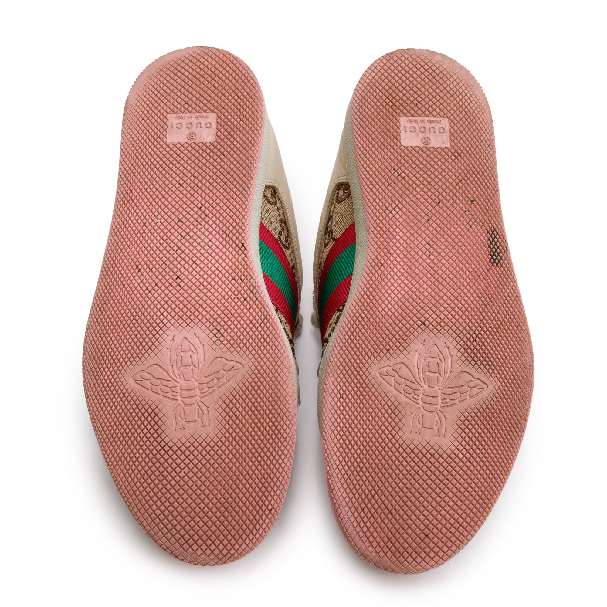 Gucci Beige/Pink Leather Web Canvas Screeners GG Sneakers, Size 37 w/ Box