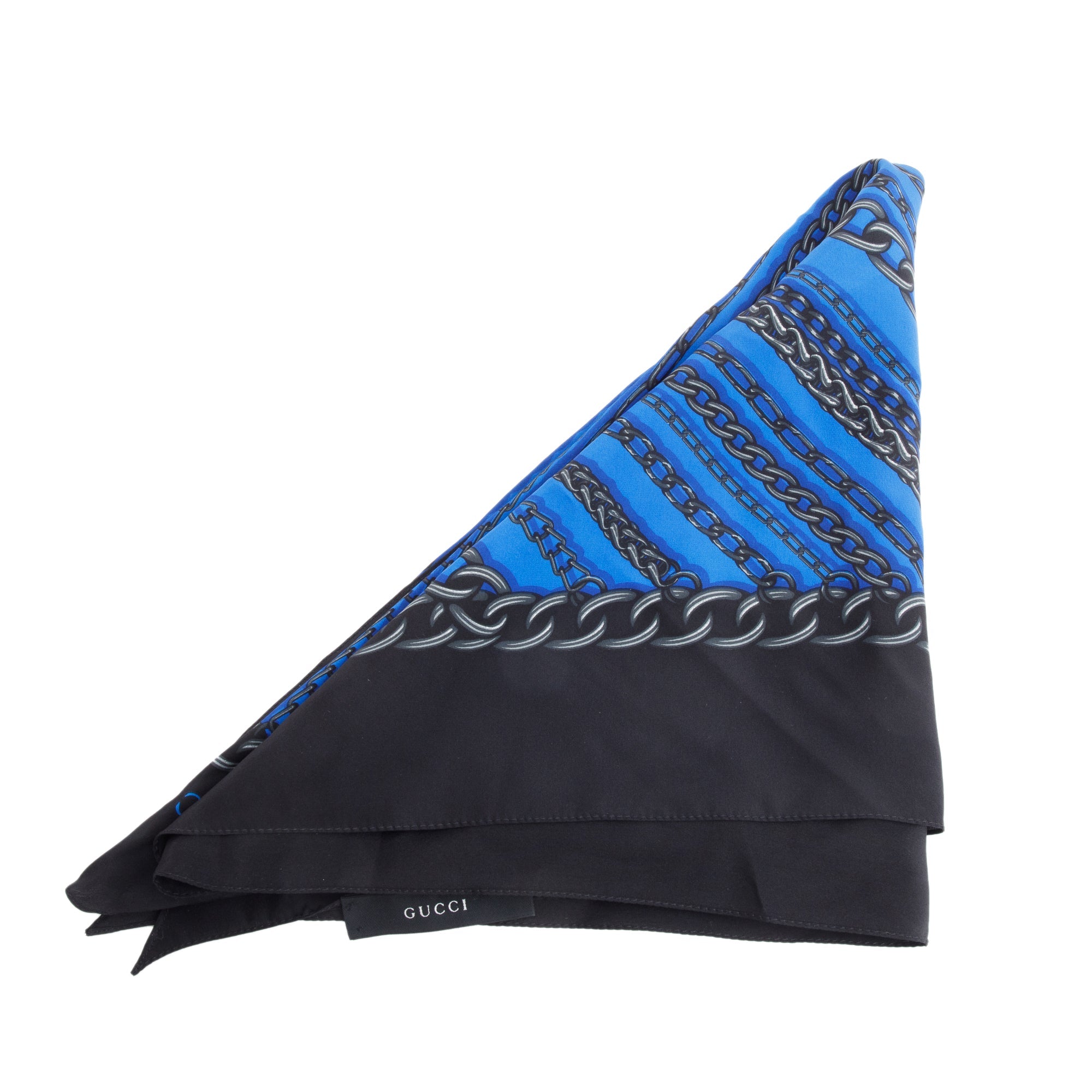 Gucci Black & Blue Chain Link Print Triangle Silk Scarf
