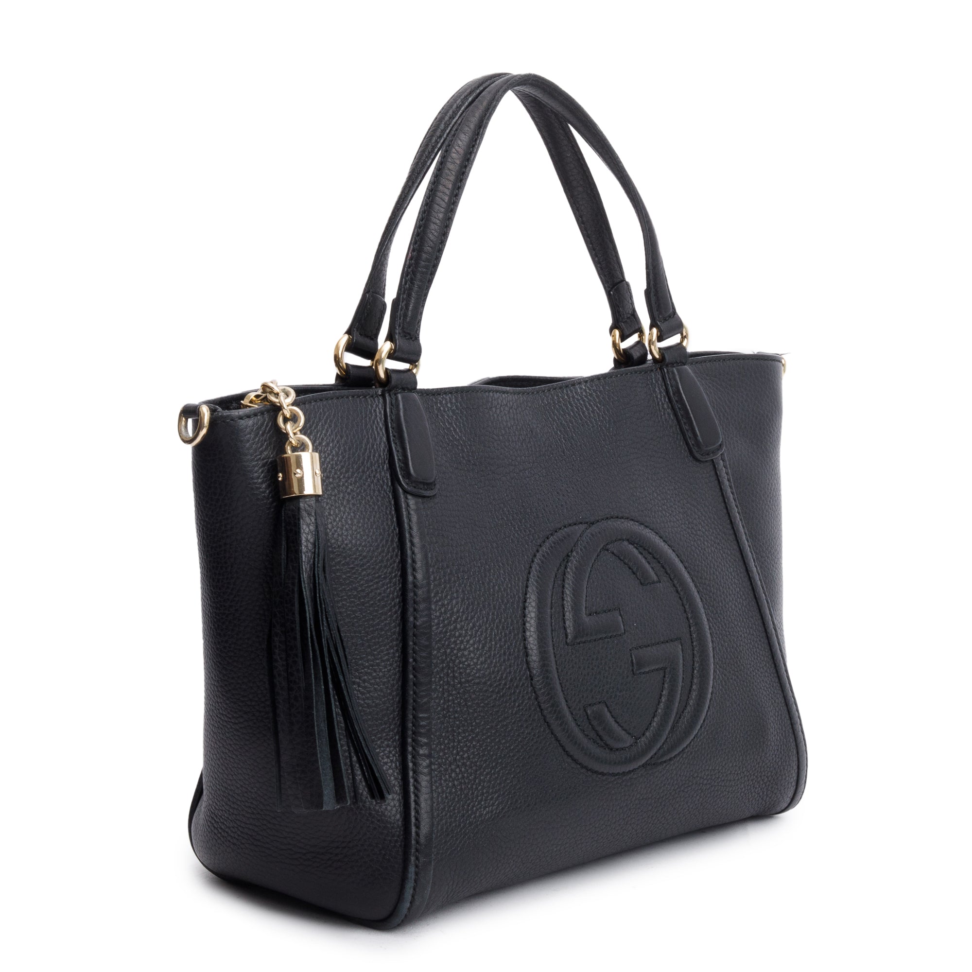 Gucci Black Calfksin Leather Small Soho Cellarius Tote w/ Strap