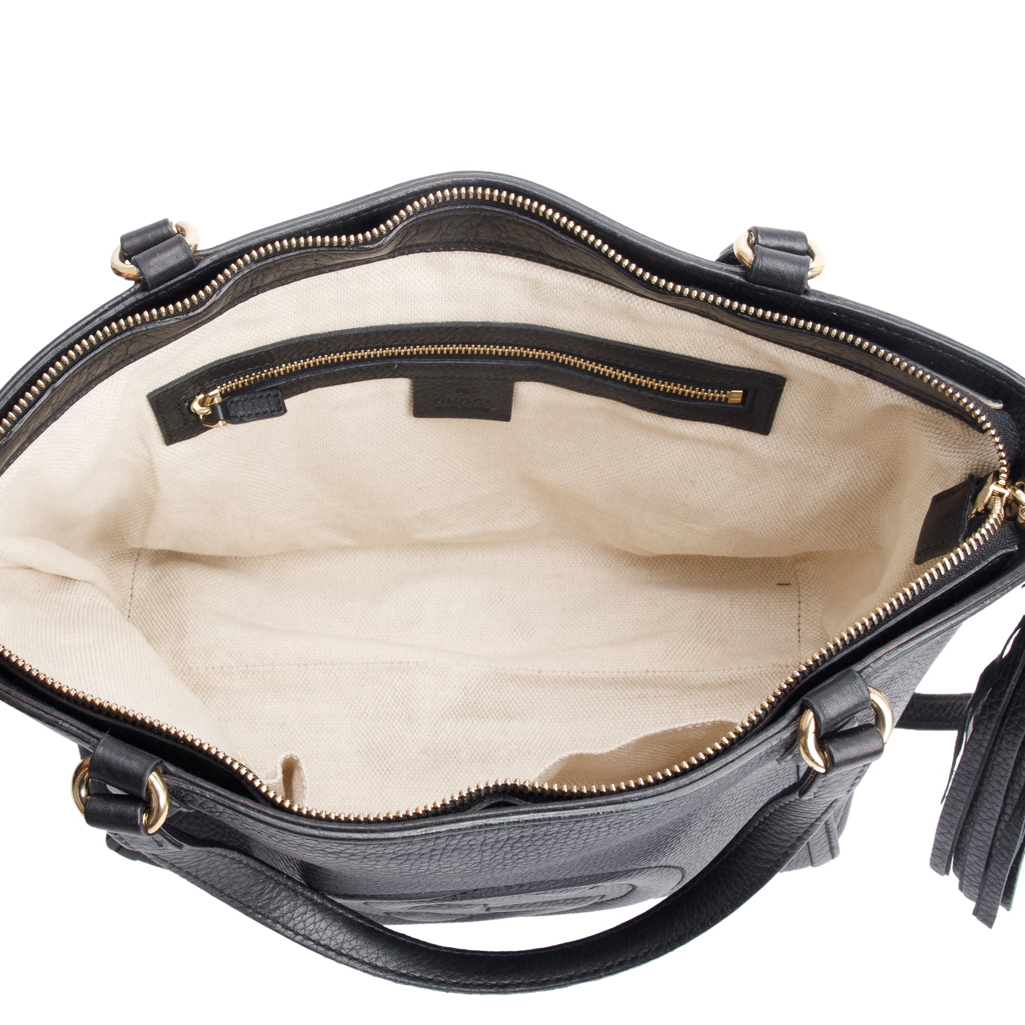 Gucci Black Calfksin Leather Small Soho Cellarius Tote w/ Strap