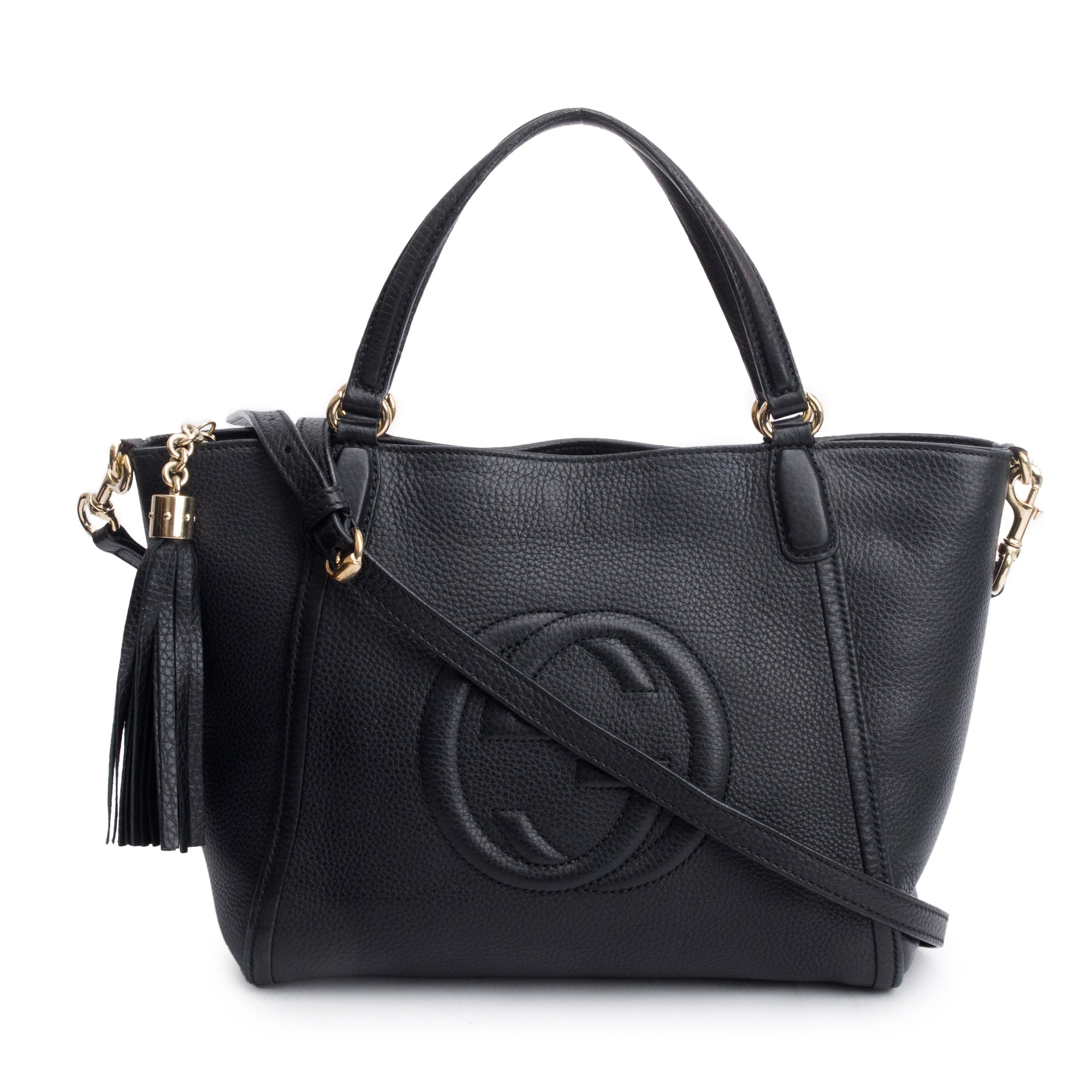 Gucci Black Calfksin Leather Small Soho Cellarius Tote w/ Strap