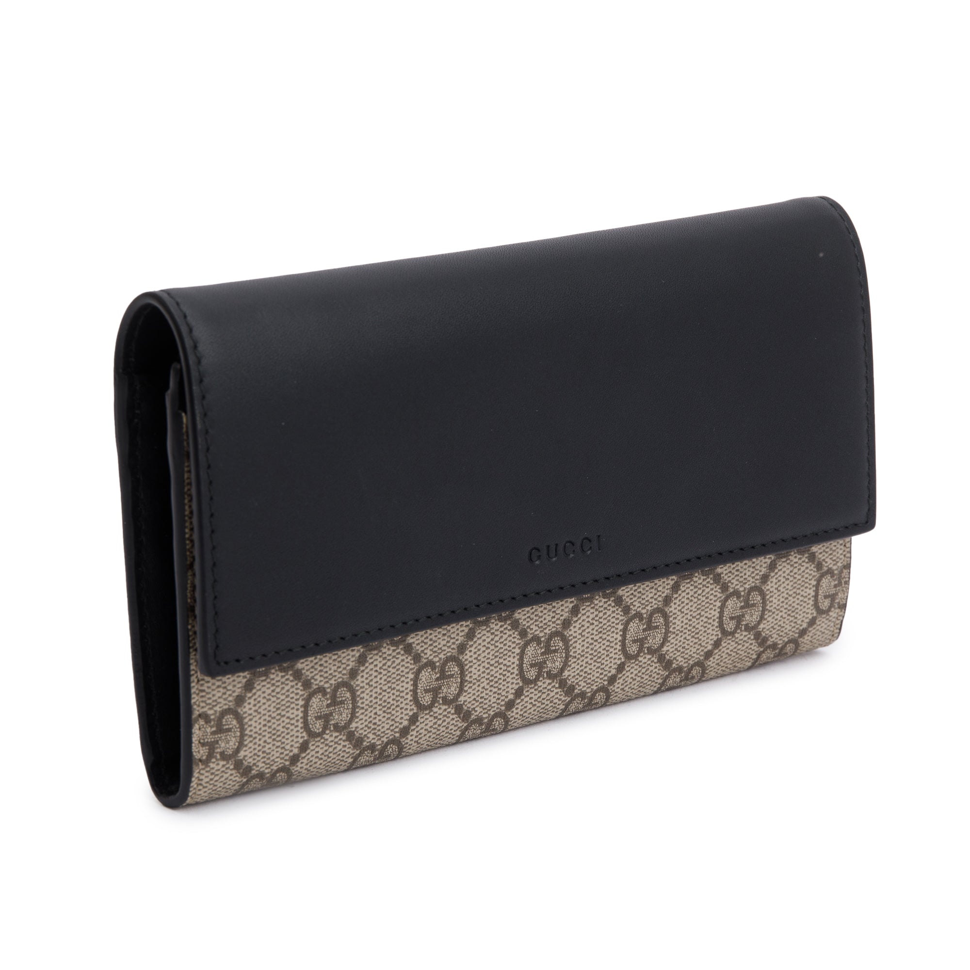 Gucci Black Calfskin GG Supreme Monogram Continental Wallet