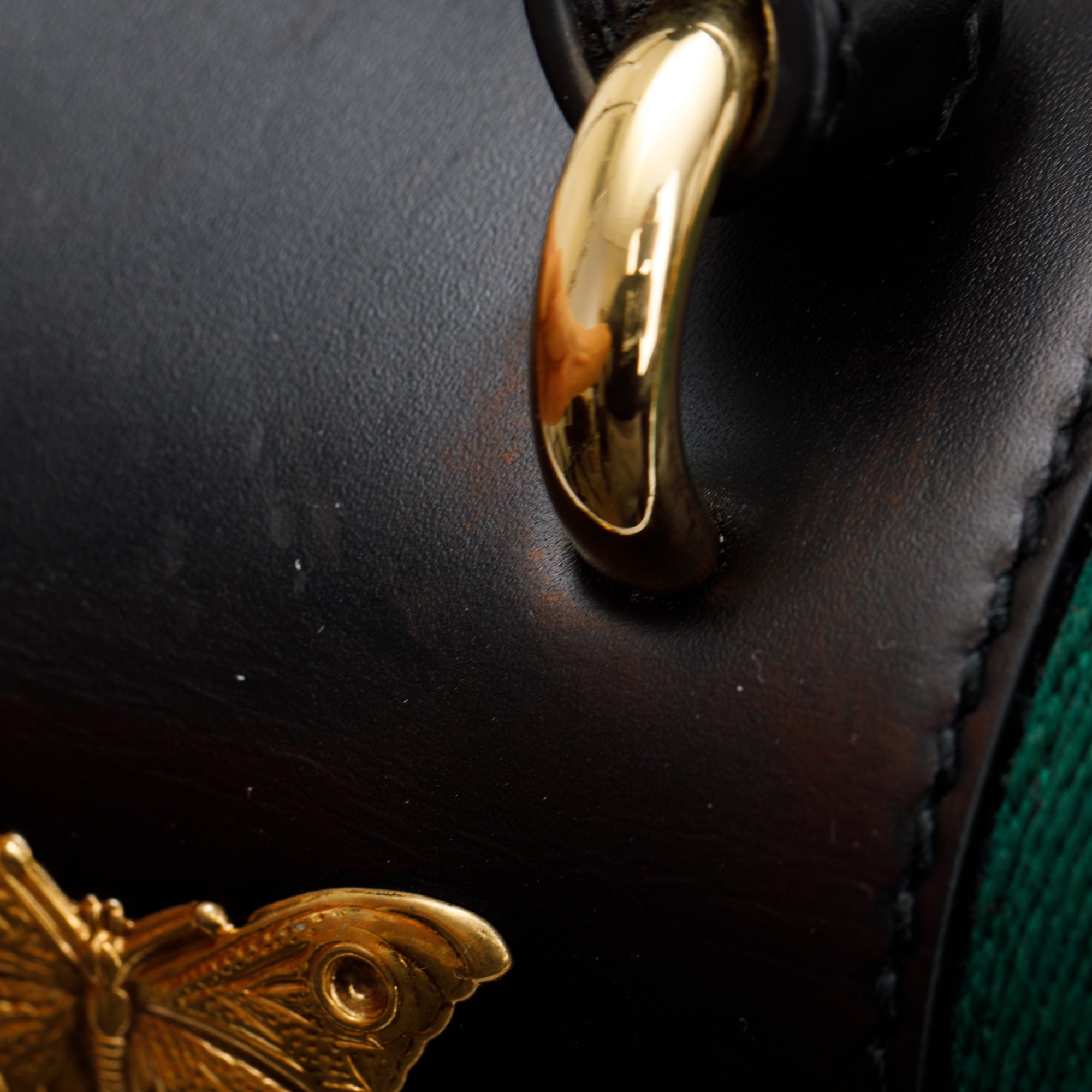 Gucci Black Calfskin Leather Animal Studs Maxi Sylvie Handle Bag w/ Strap