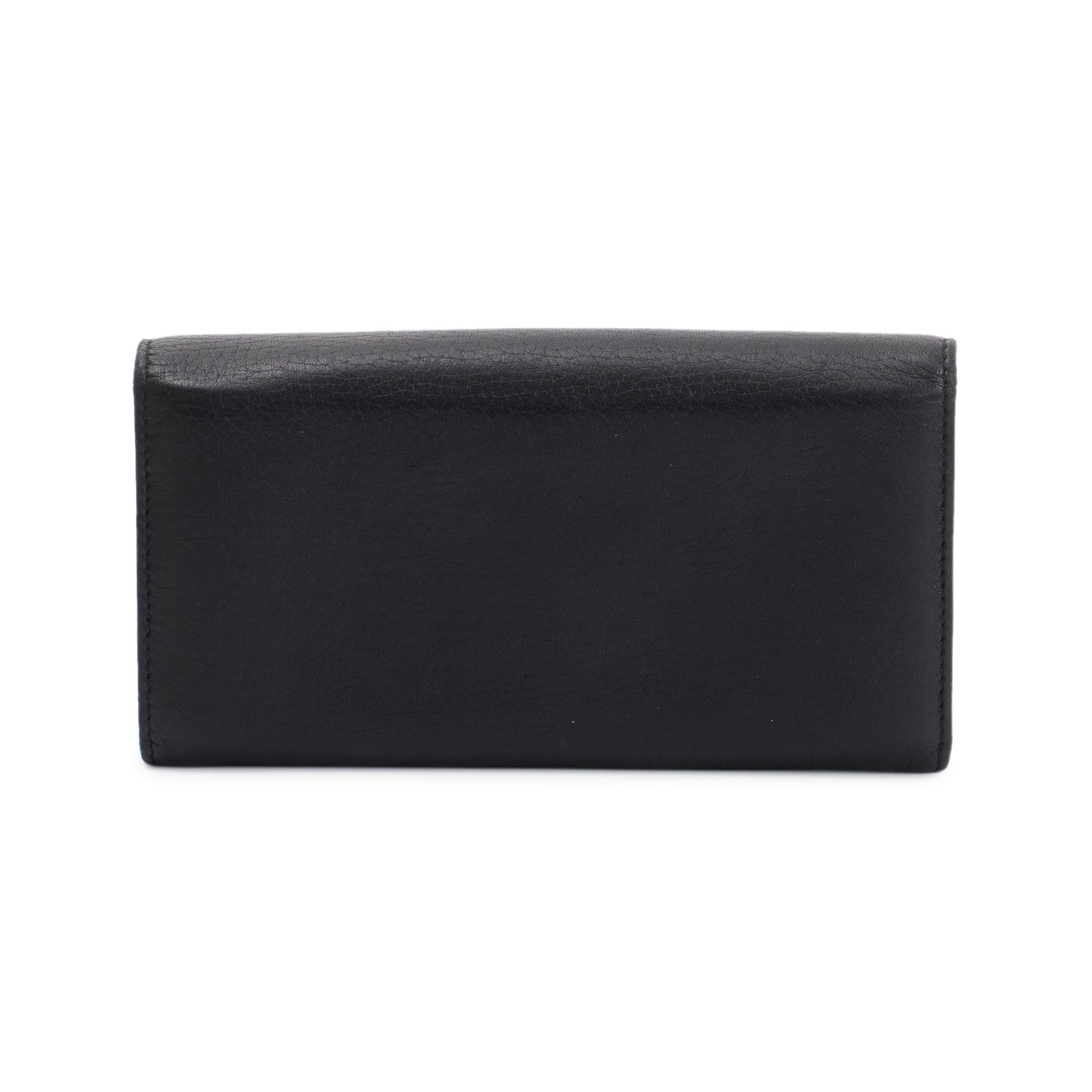Gucci Black Calfskin Leather Bamboo Flap Continental Wallet