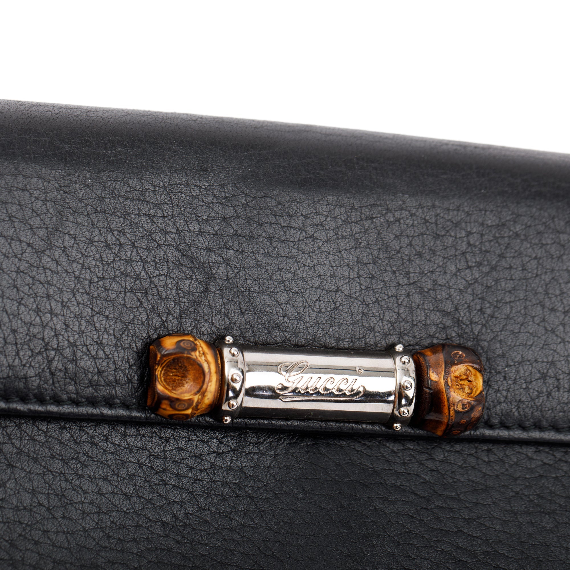 Gucci Black Calfskin Leather Bamboo Flap Continental Wallet