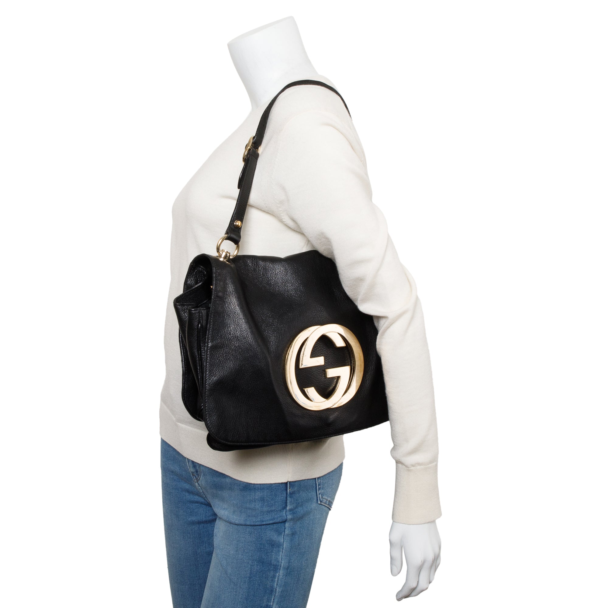 Gucci Black Calfskin Leather Blondie Flap Shoulder Bag