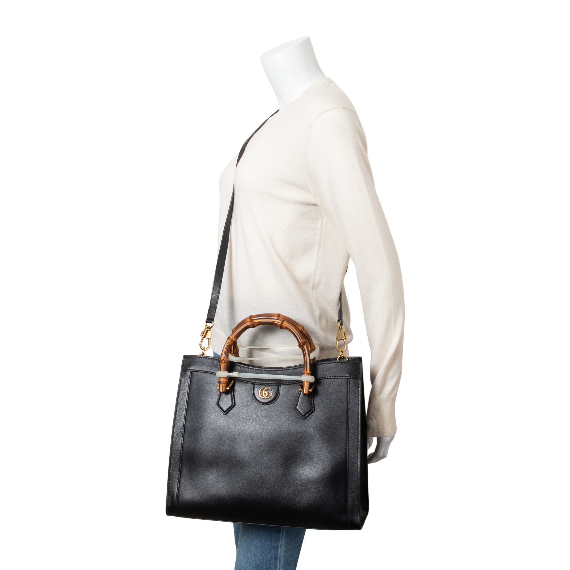 Gucci Black Calfskin Leather Diana Medium Tote Bag w/ Straps