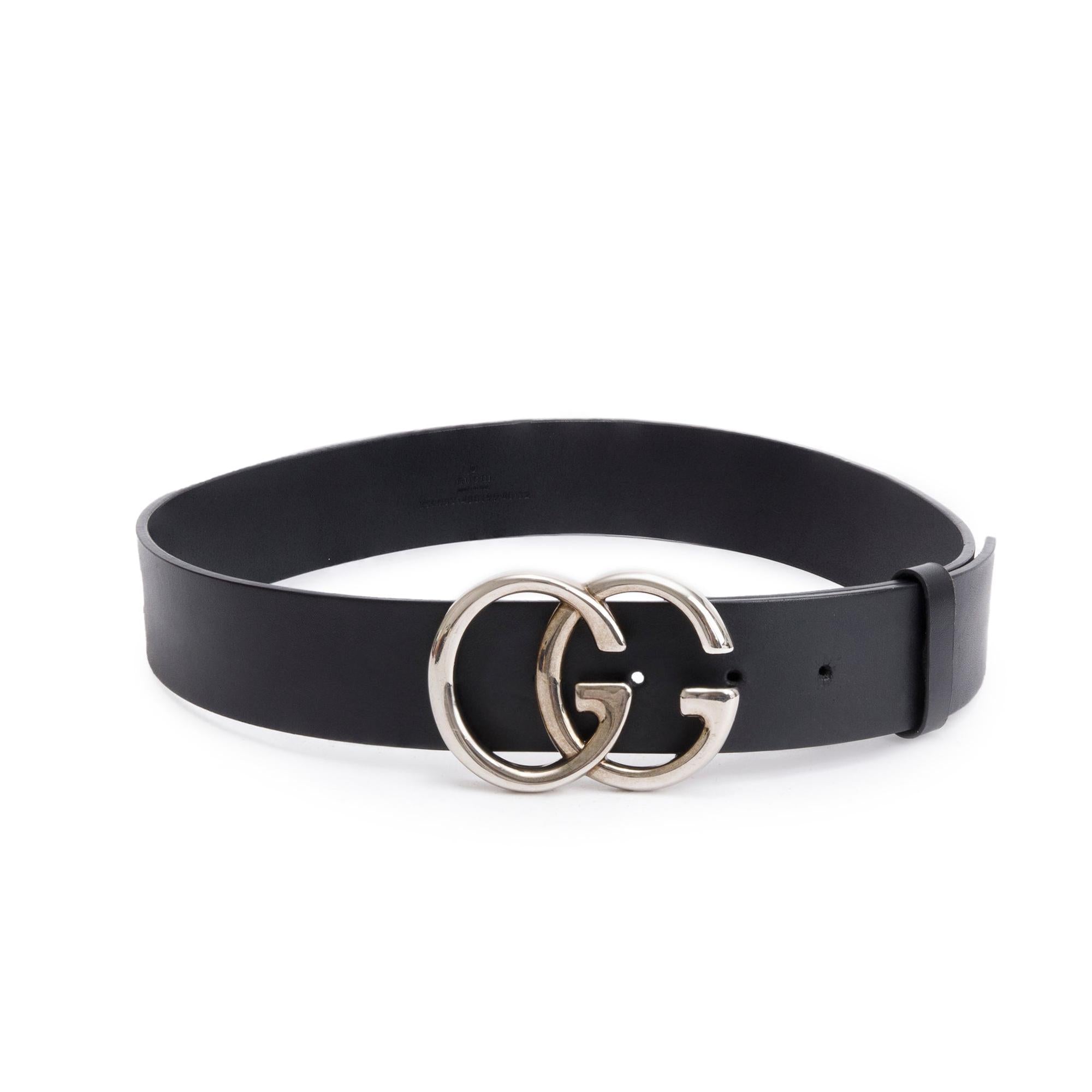 Gucci Black Calfskin Leather Double G Wide Leather Belt 80 32