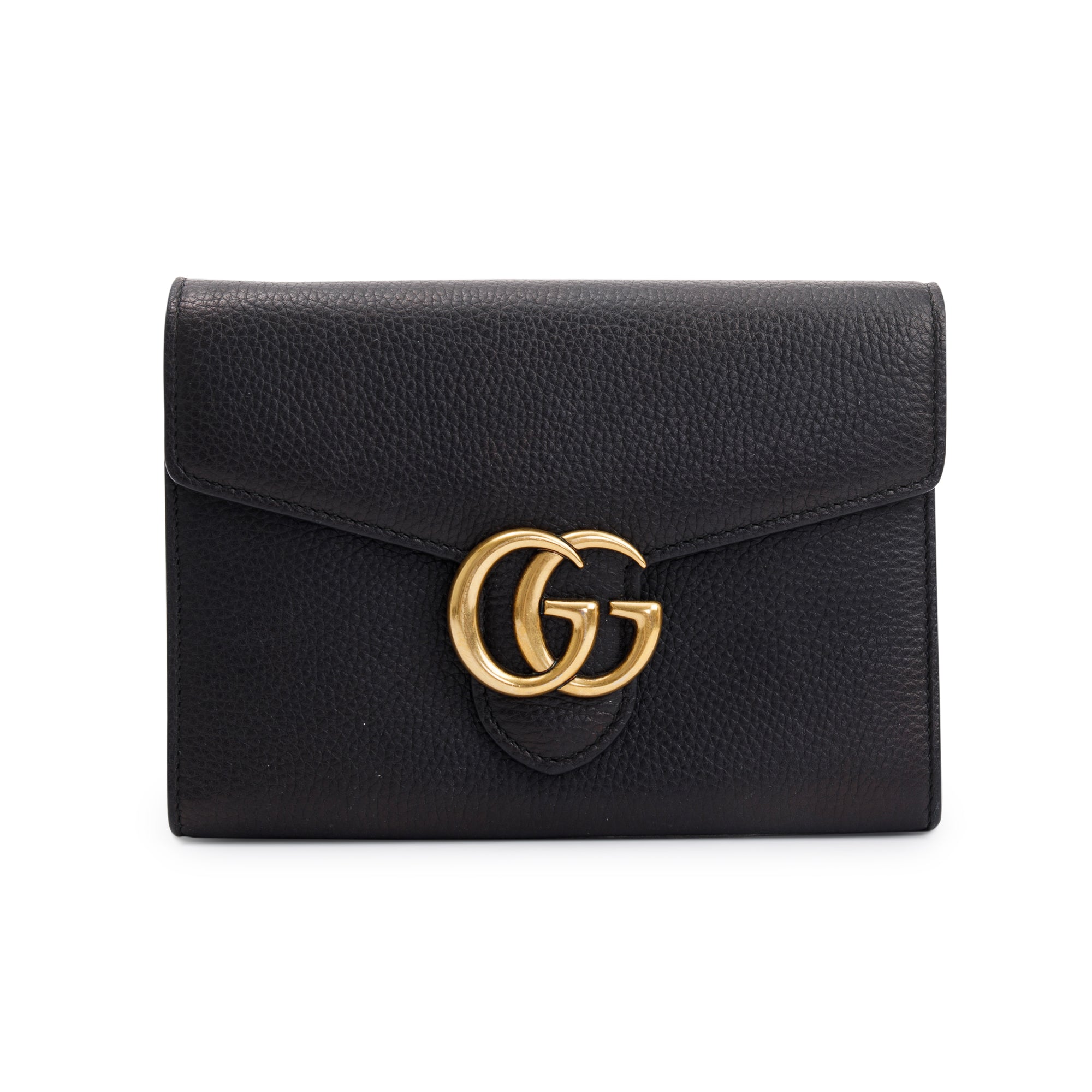 Gucci Black Calfskin Leather GG Marmont Chain Wallet w/ Box