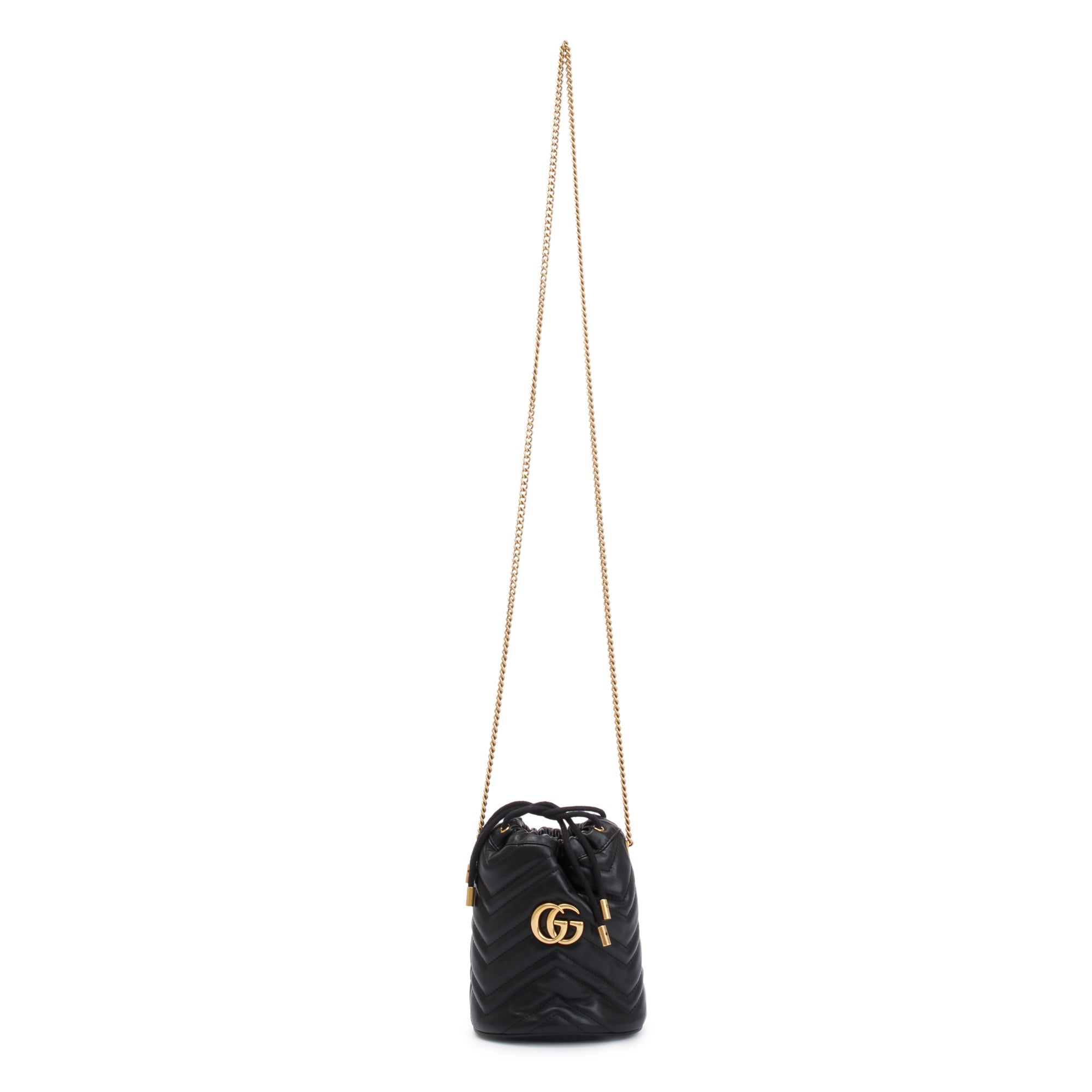 Gucci Black Calfskin Leather GG Marmont Mini Bucket Bag