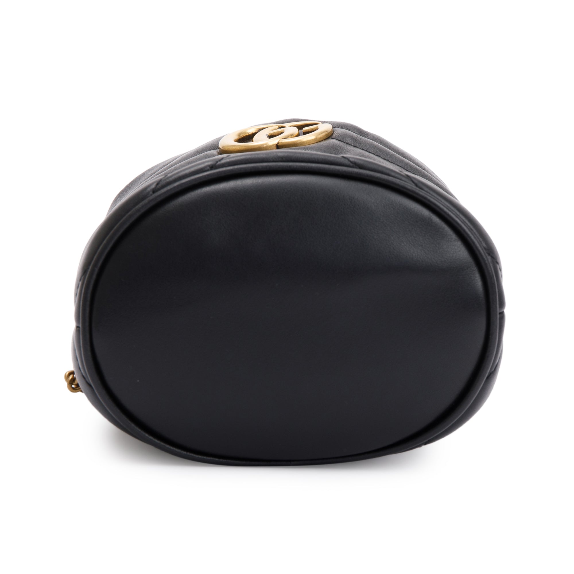 Gucci Black Calfskin Leather GG Marmont Mini Bucket Bag
