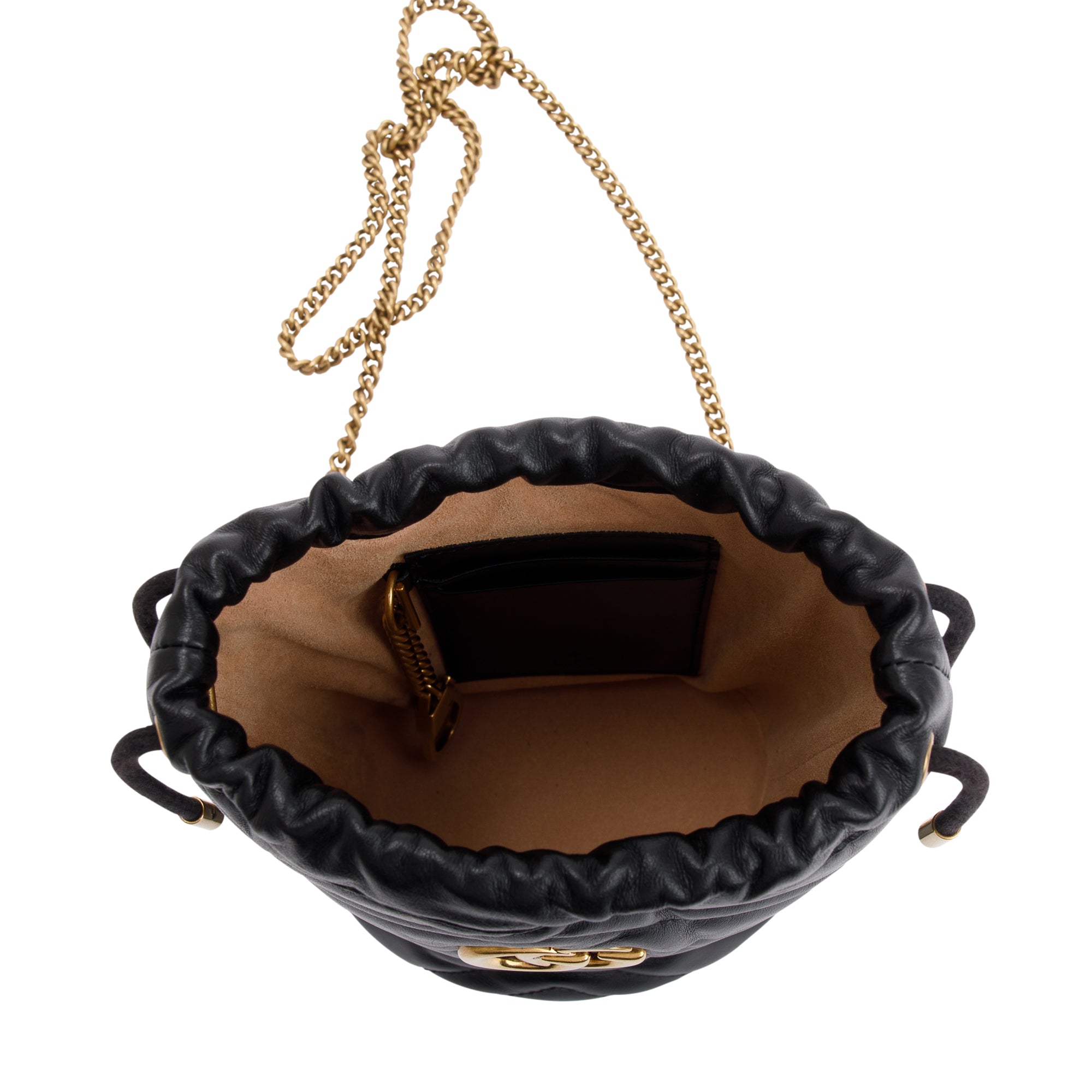 Gucci Black Calfskin Leather GG Marmont Mini Bucket Bag