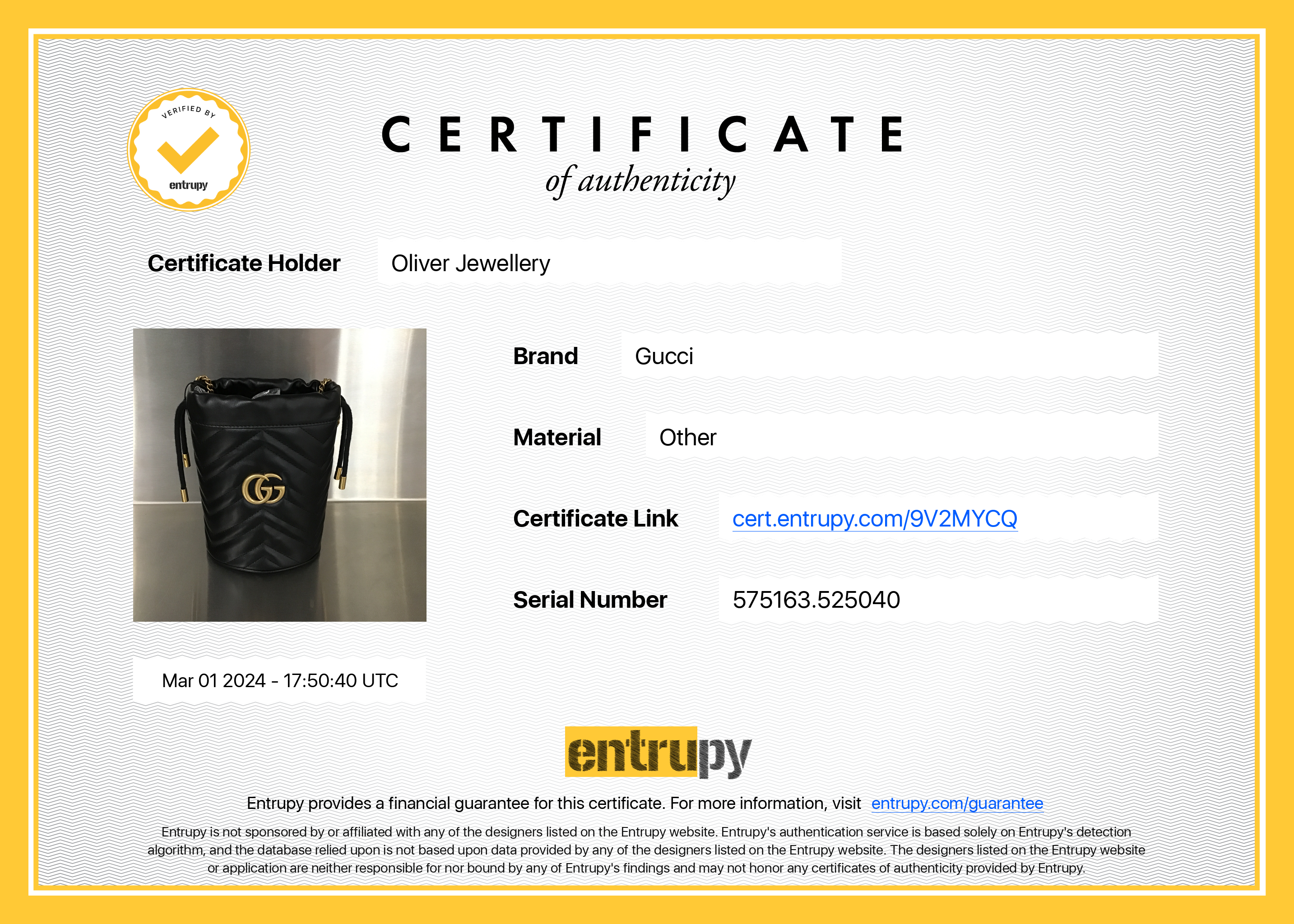 Gucci Black Calfskin Leather GG Marmont Mini Bucket Bag w/ Box