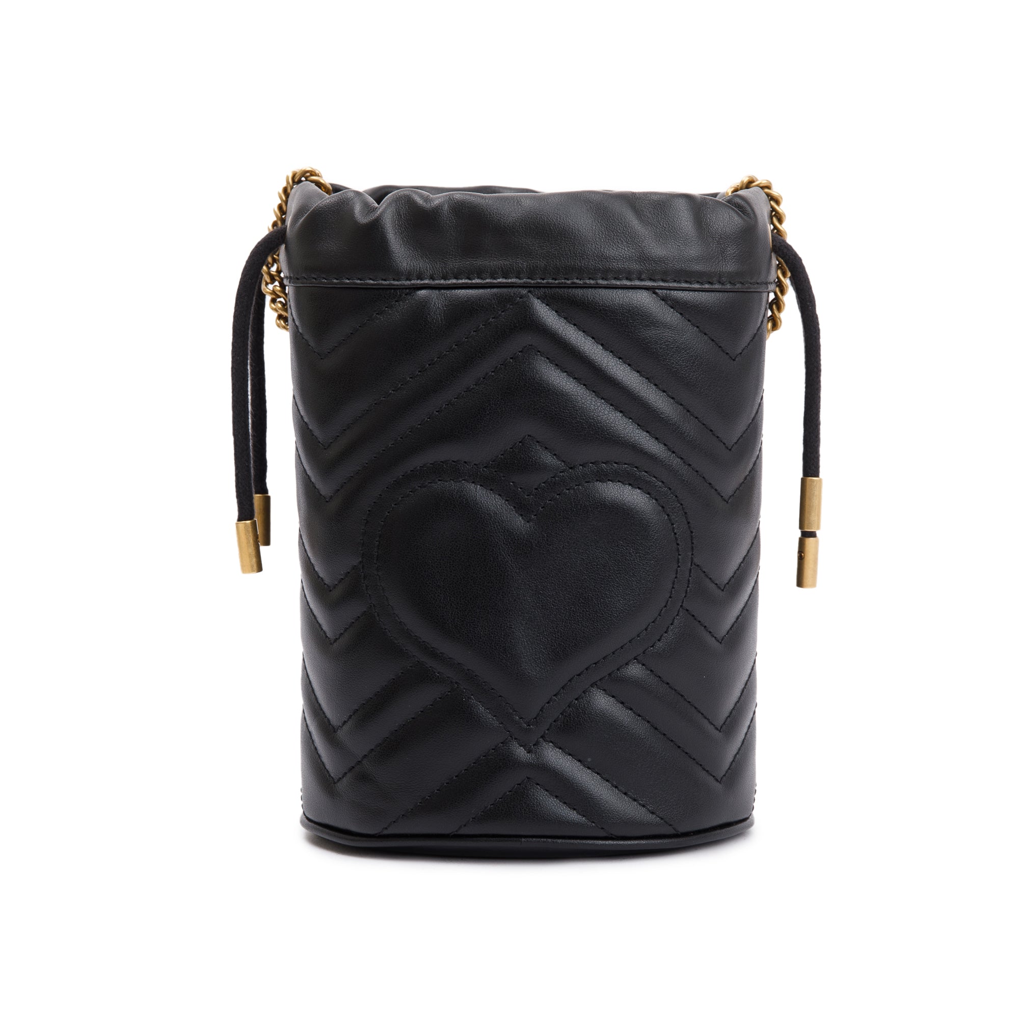 Gucci Black Calfskin Leather GG Marmont Mini Bucket Bag w/ Box