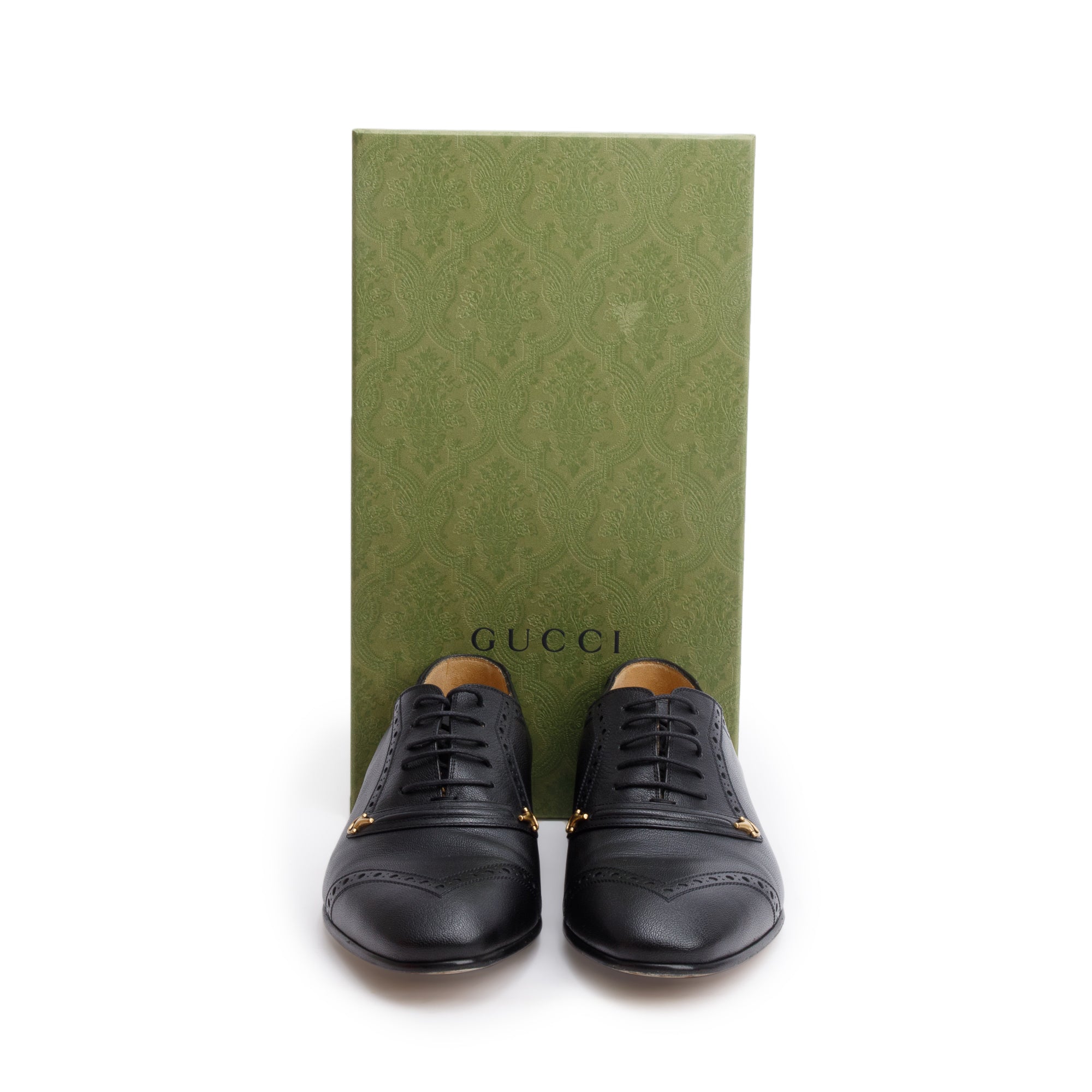 Gucci Black Calfskin Leather Horsebit Accent Lace-Up Shoe, Size 10 w/ Box