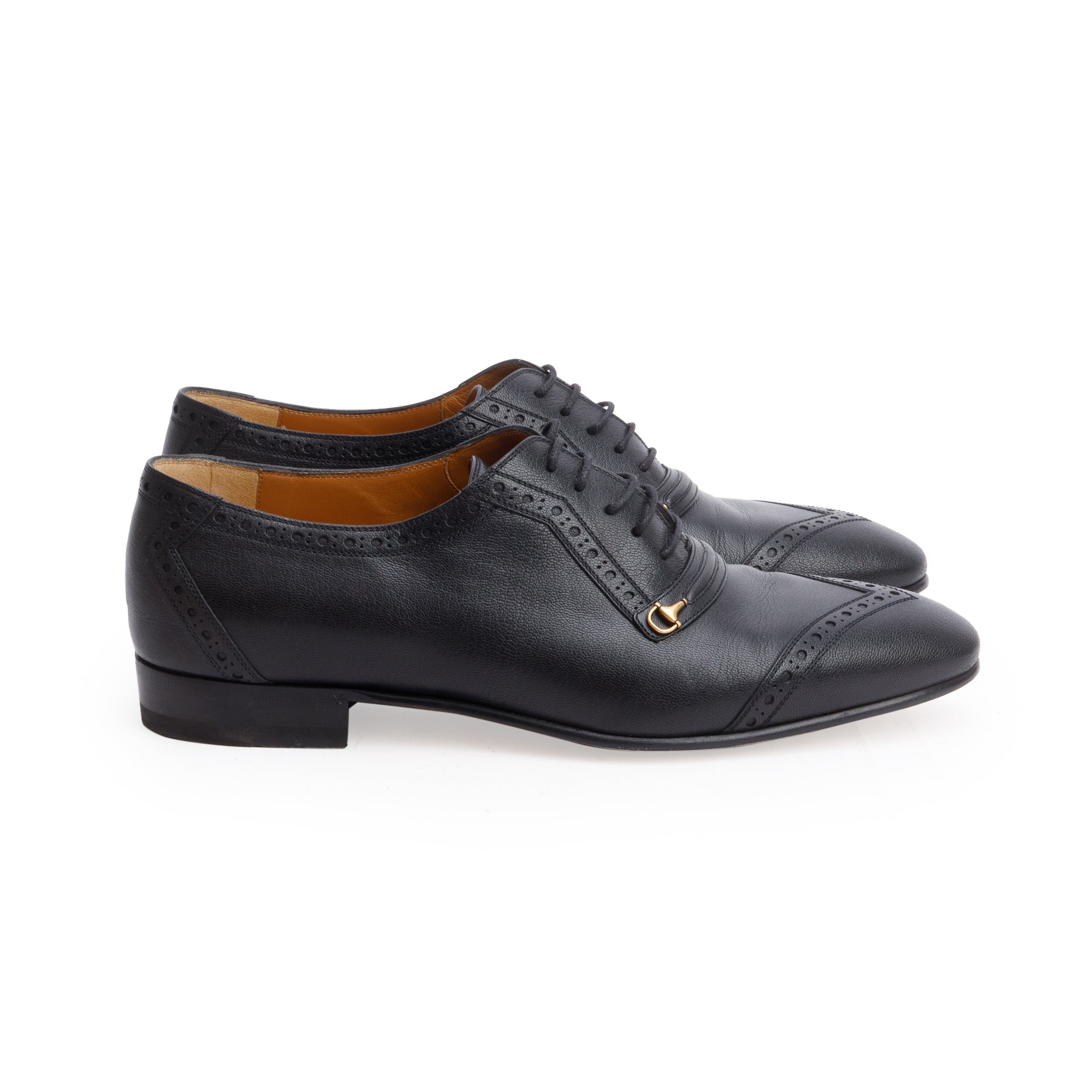 Gucci Black Calfskin Leather Horsebit Accent Lace-Up Shoe, Size 10 w/ Box