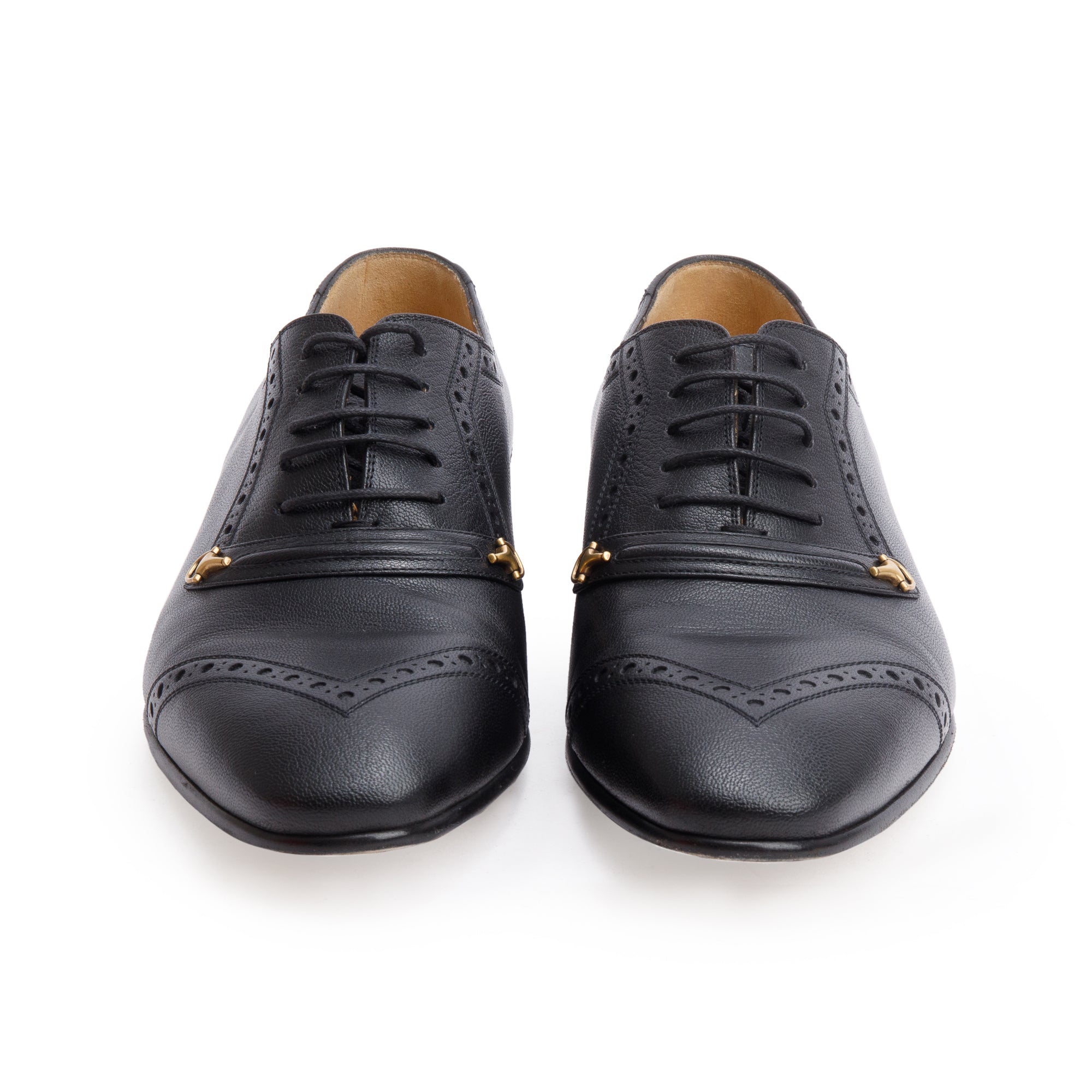 Gucci Black Calfskin Leather Horsebit Accent Lace-Up Shoe, Size 10 w/ Box