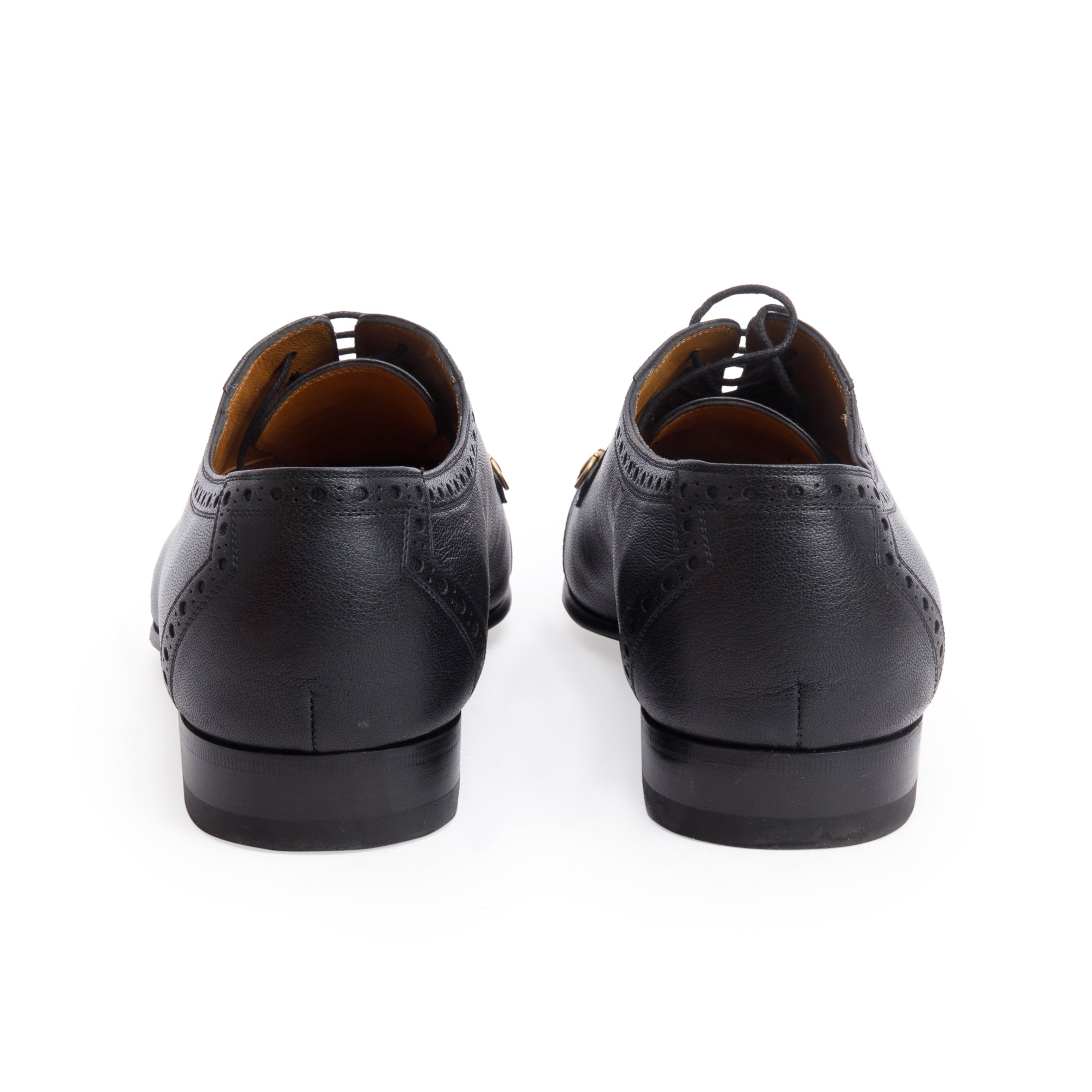 Gucci Black Calfskin Leather Horsebit Accent Lace-Up Shoe, Size 10 w/ Box