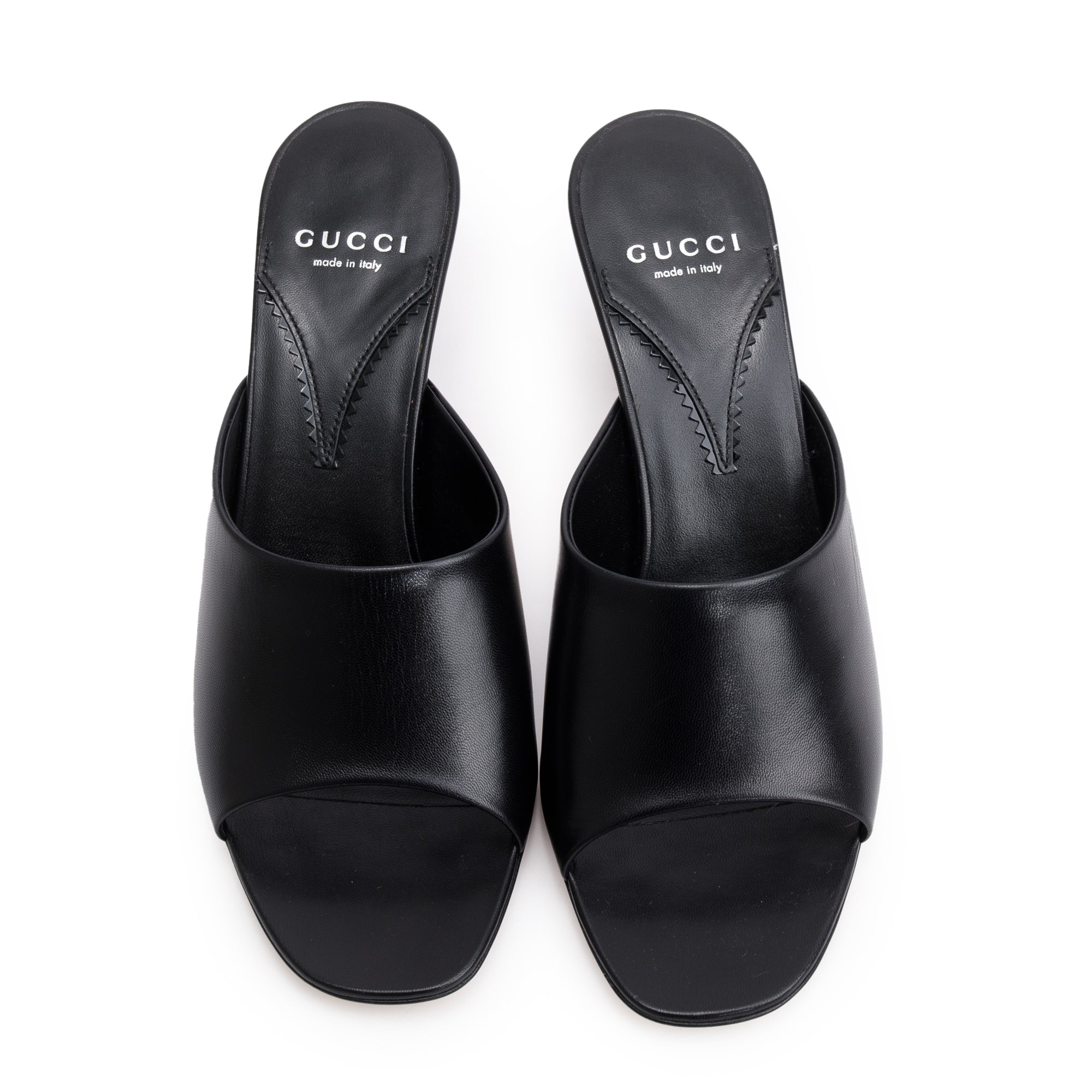 Gucci Black Calfskin Leather Interlocking G Heel Bella Sandals, Size 39 w/ Box