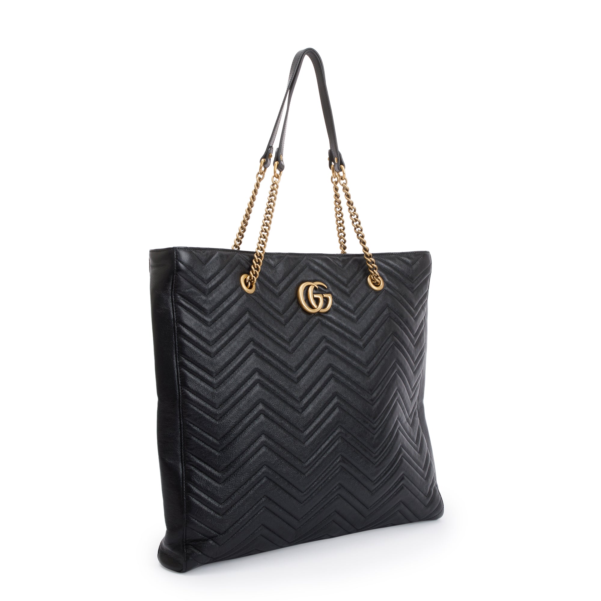 Gucci Black Calfskin Leather Large GG Marmont Matelasse Slim Tote