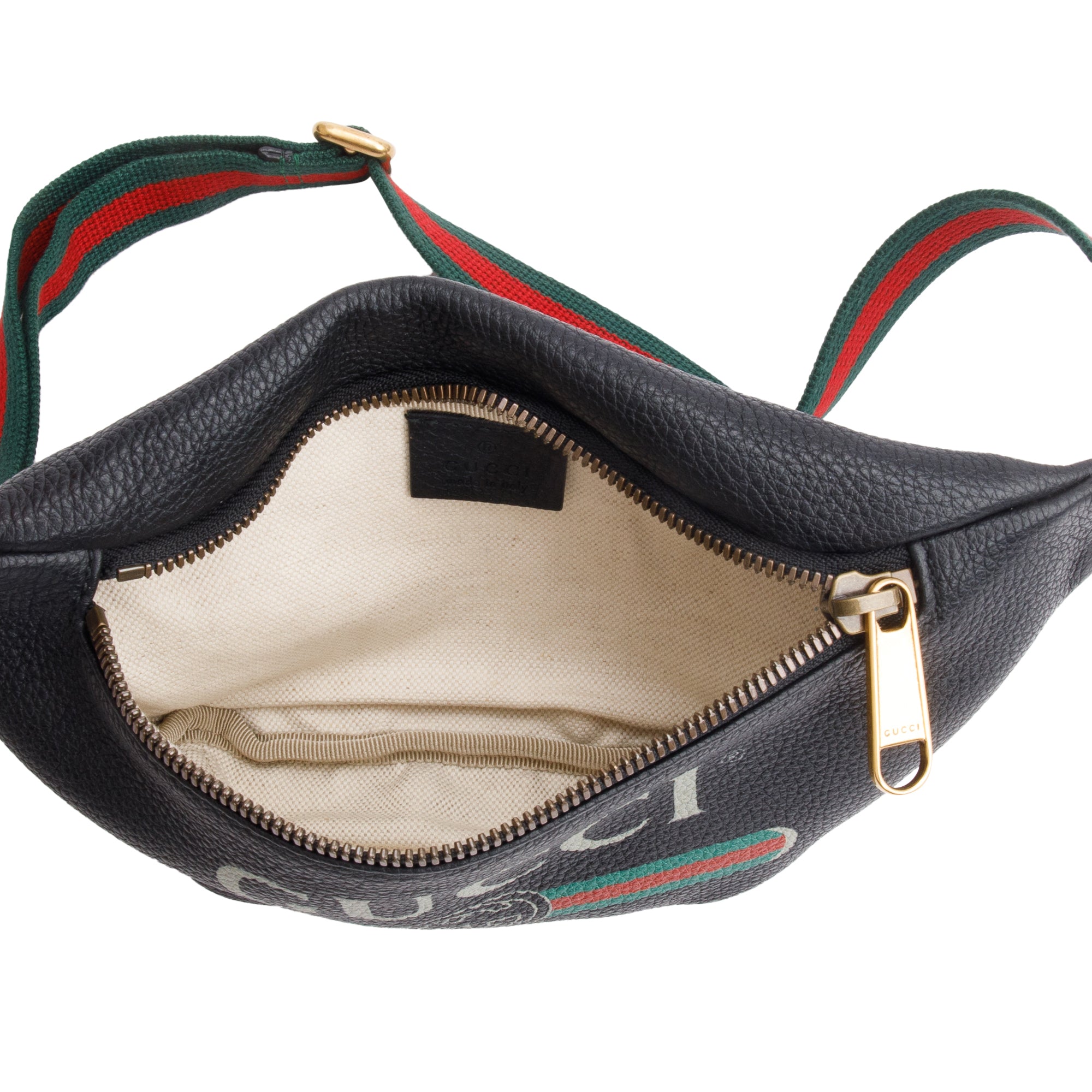 Gucci Black Calfskin Leather Logo Print Small Belt Bag