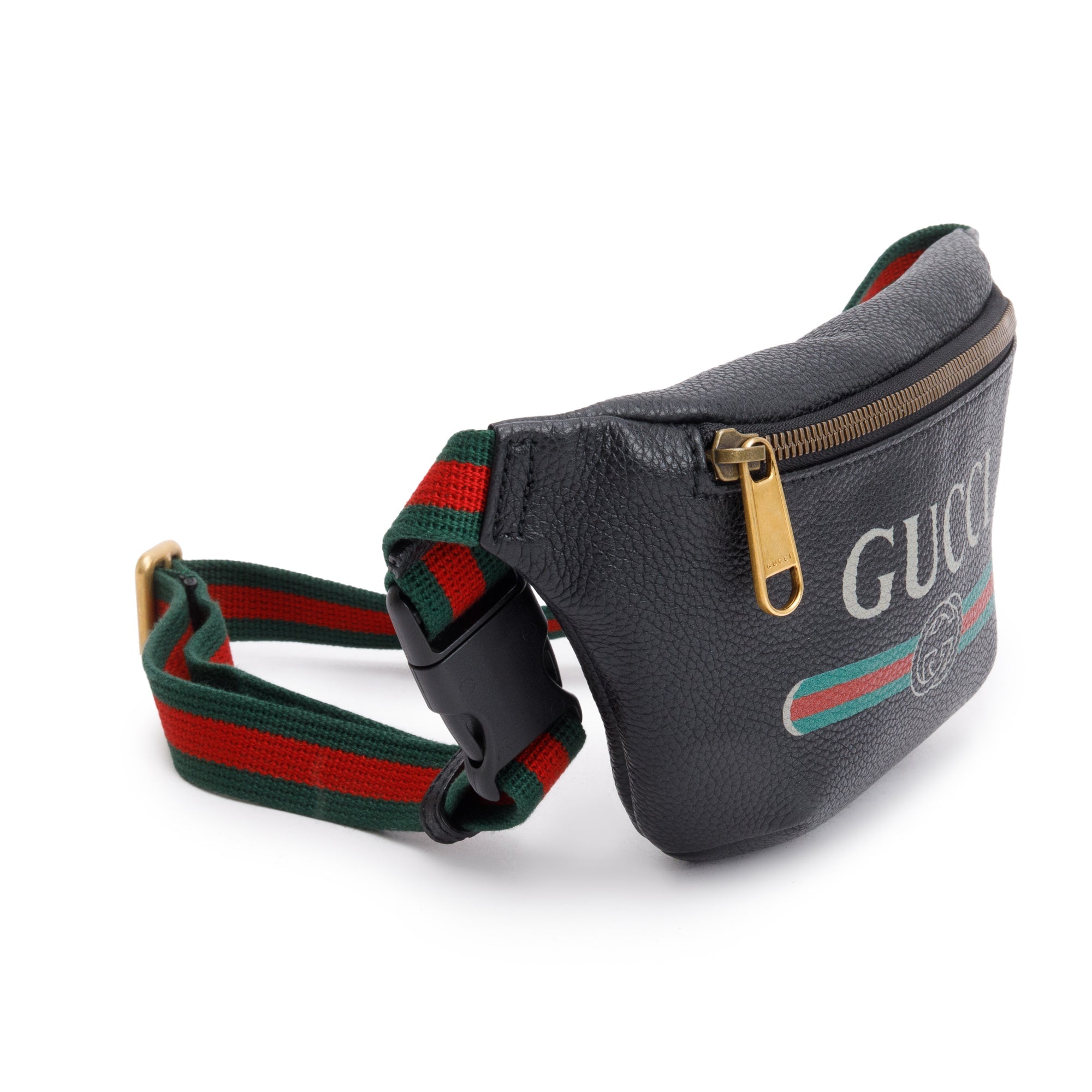 Gucci Black Calfskin Leather Logo Print Small Belt Bag w/ Box