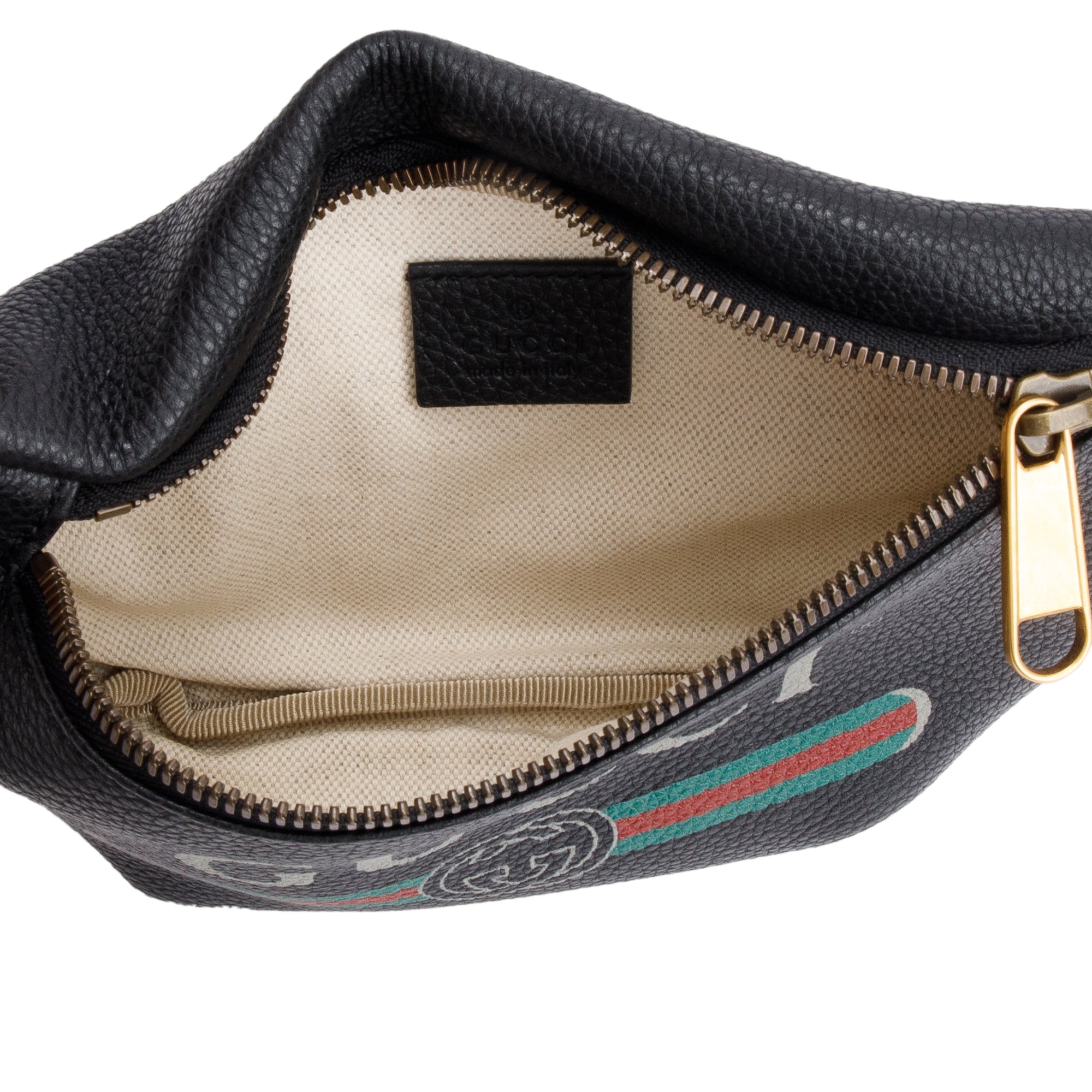 Gucci Black Calfskin Leather Logo Print Small Belt Bag w/ Box