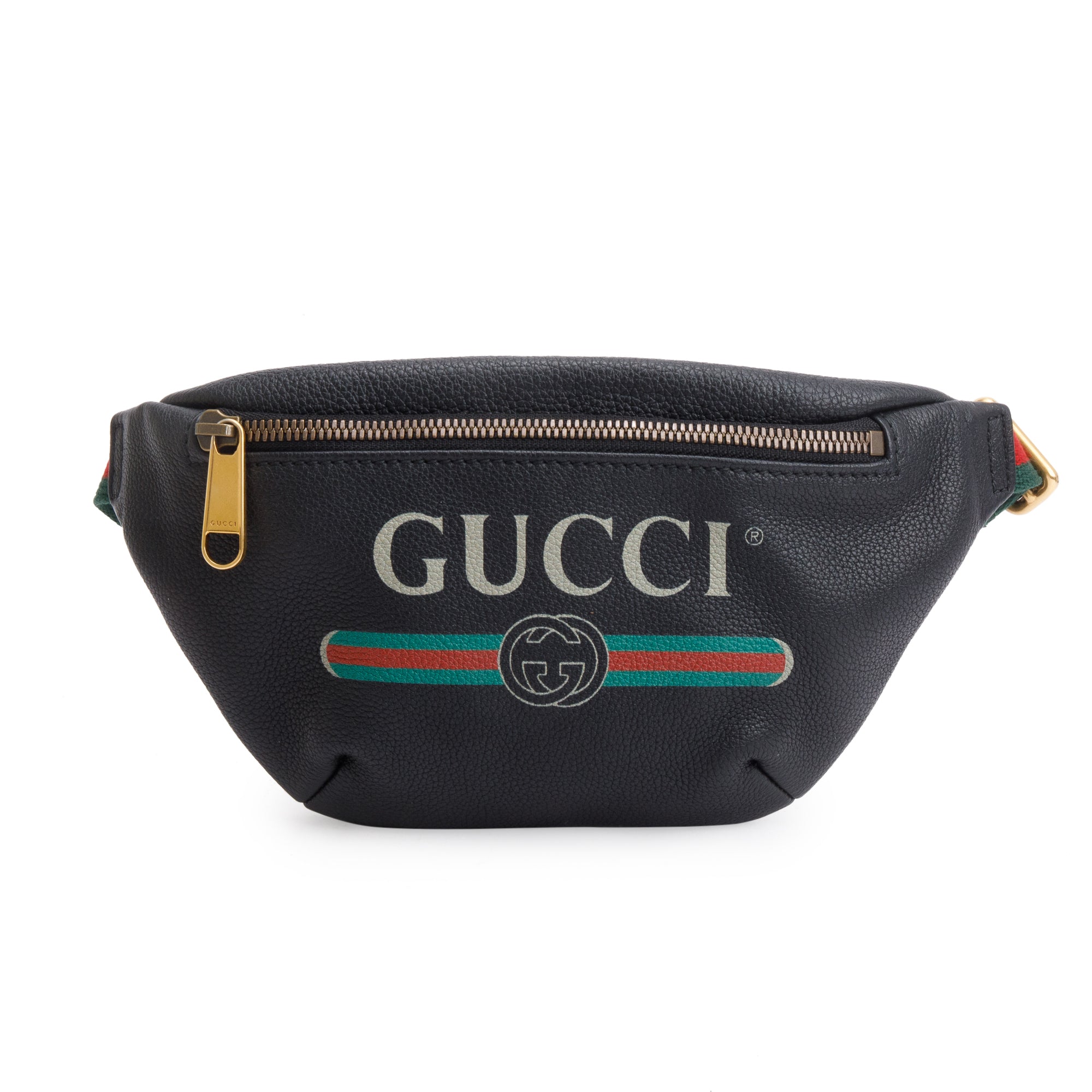 Gucci Black Calfskin Leather Logo Print Small Belt Bag