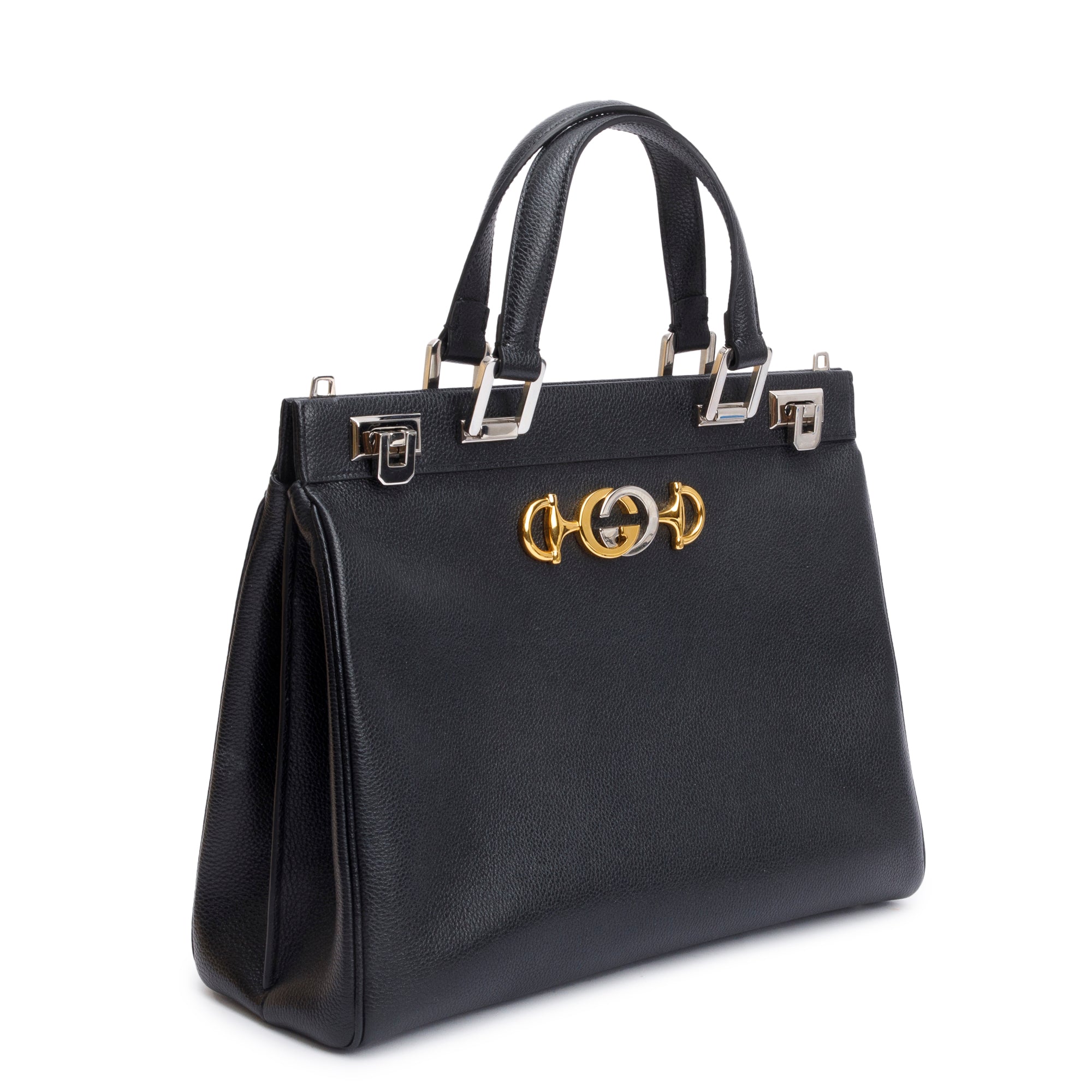 Gucci Black Calfskin Leather Medium Zumi Top Handle Bag w/ Strap