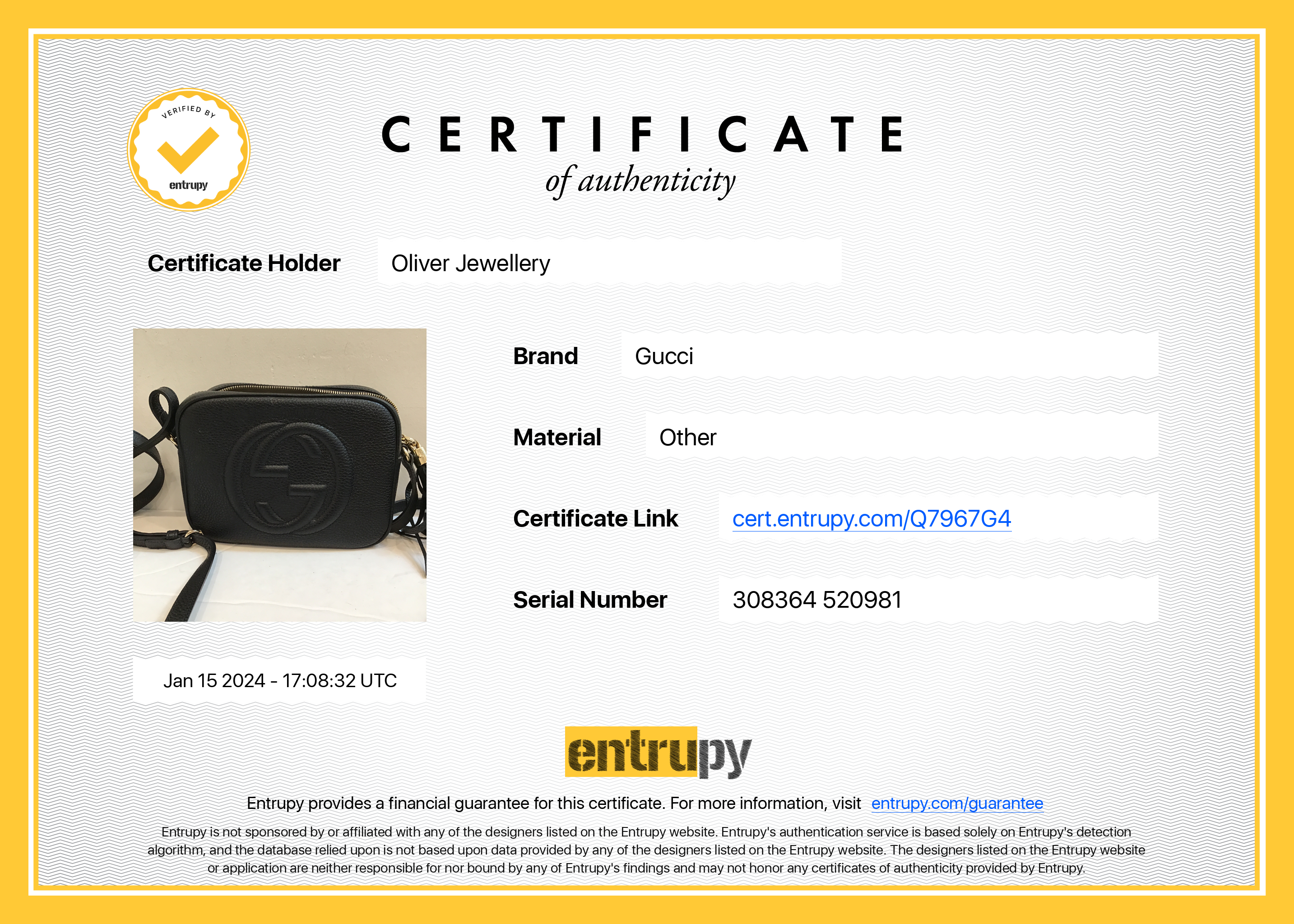 Gucci Black Calfskin Leather Small Soho Disco Bag w/ Box