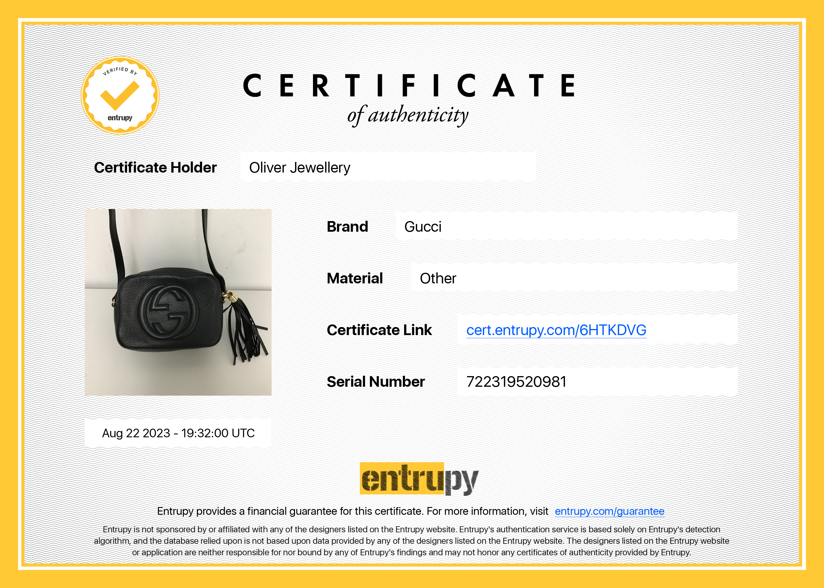 Gucci Black Calfskin Leather Small Soho Disco Bag w/ Box