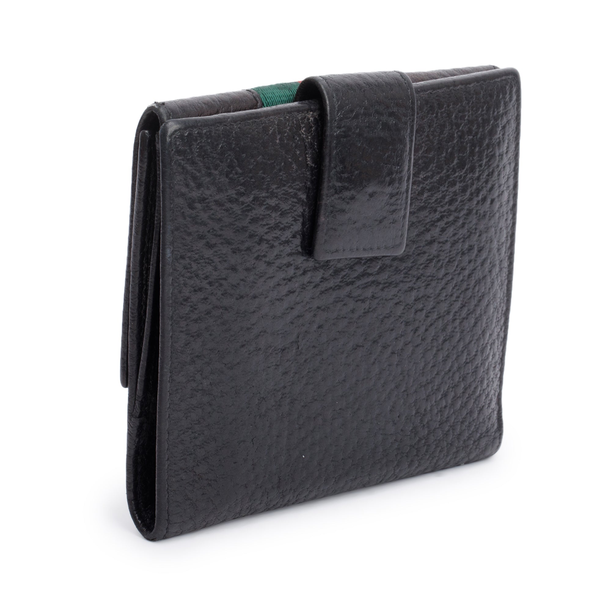 Gucci Black Calfskin Leather Web Interlocking G Logo Dollar French Flap Wallet