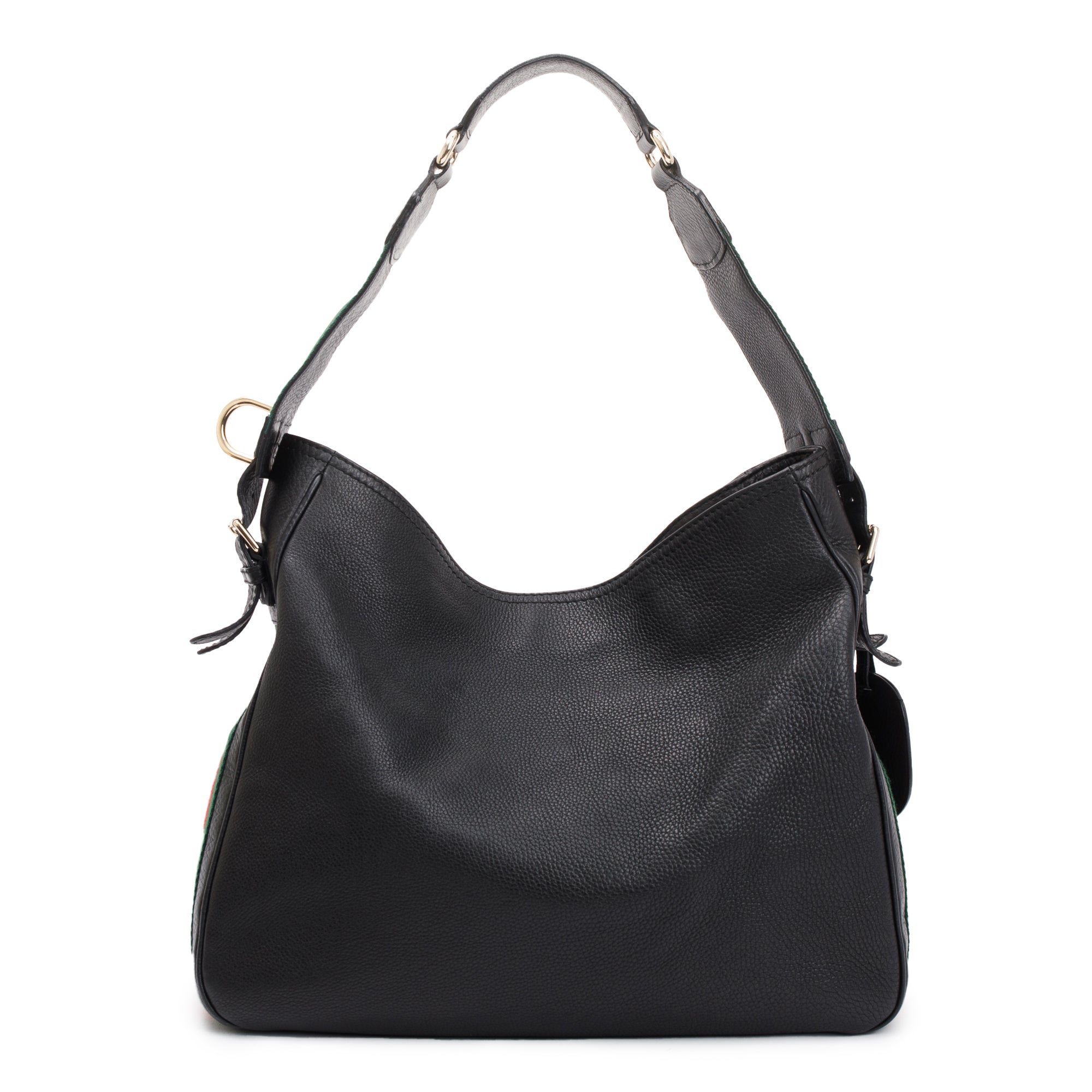 Gucci Black Calfskin Leather Web Medium Heritage Shoulder Bag
