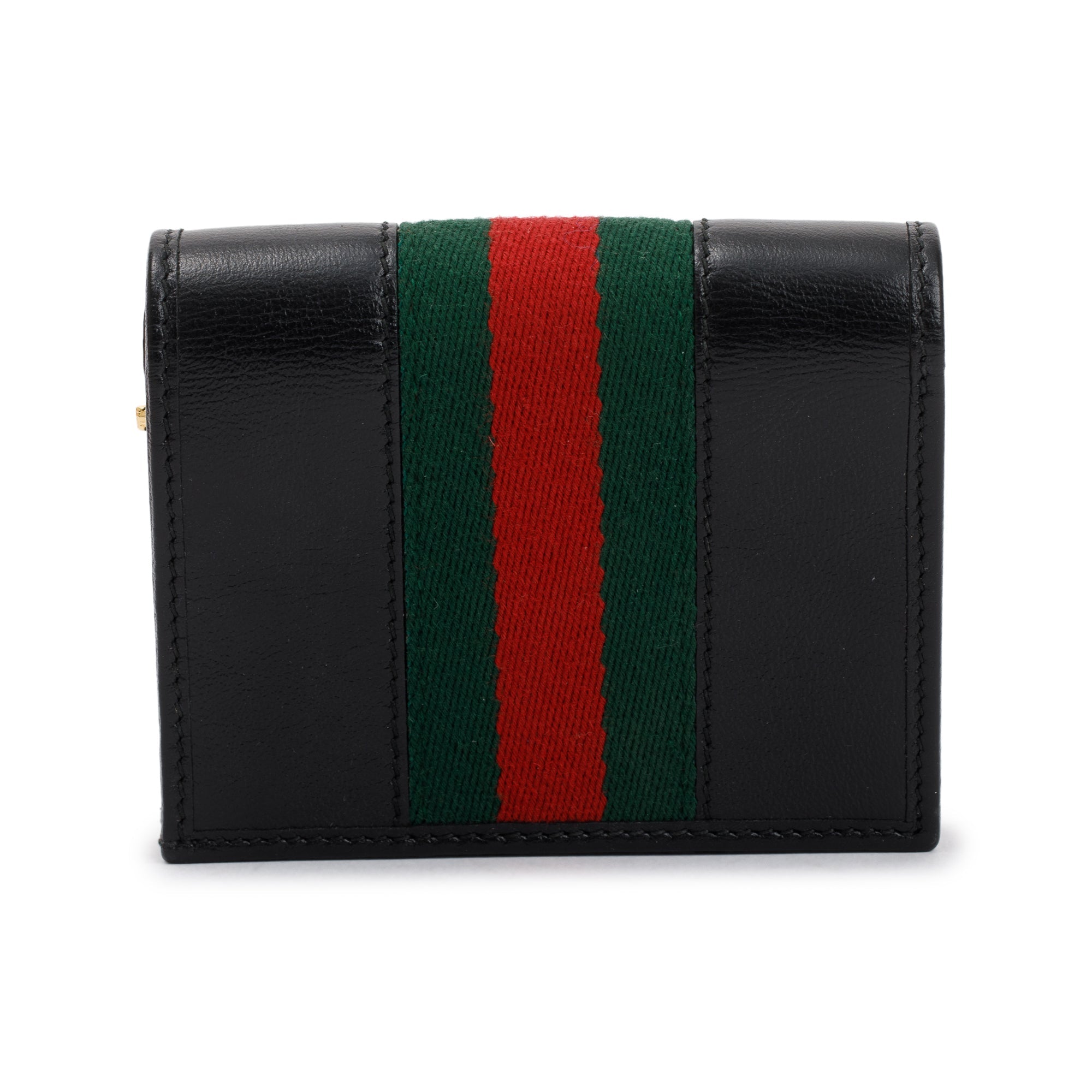 Gucci Black Calfskin Leather Web Rajah Chain Card Case Wallet