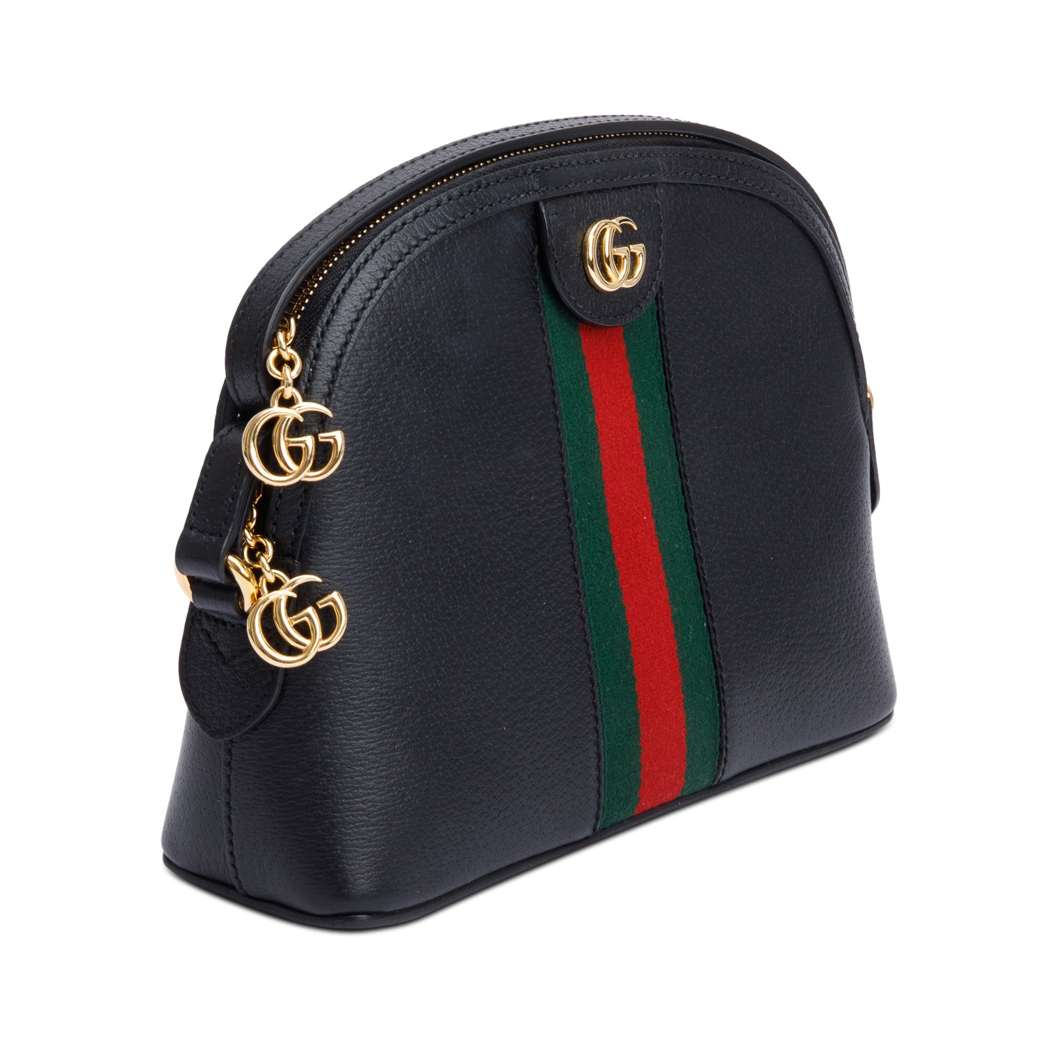 Gucci Black Calfskin Leather Web Small Ophidia Dome Crossbody Bag w/ Box