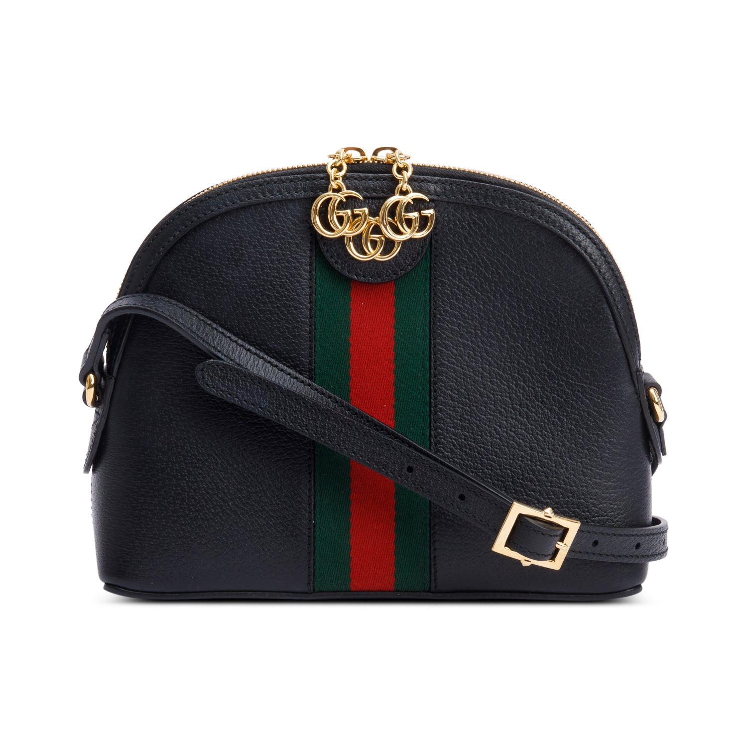 Gucci Black Calfskin Leather Web Small Ophidia Dome Crossbody Bag w/ Box