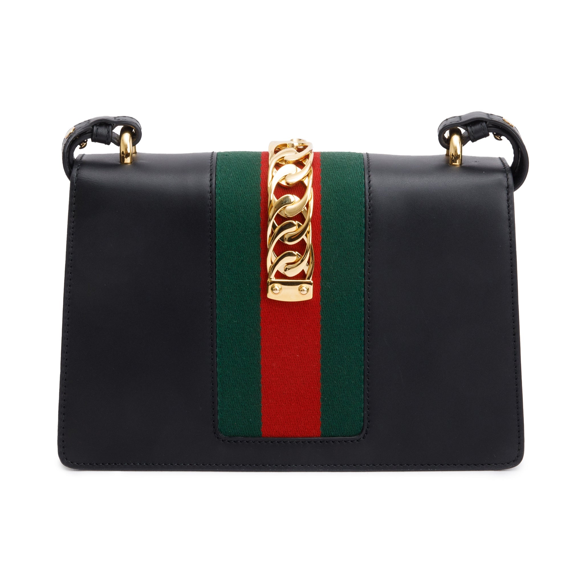 Gucci Black Calfskin Leather Web Small Sylvie Shoulder Bag