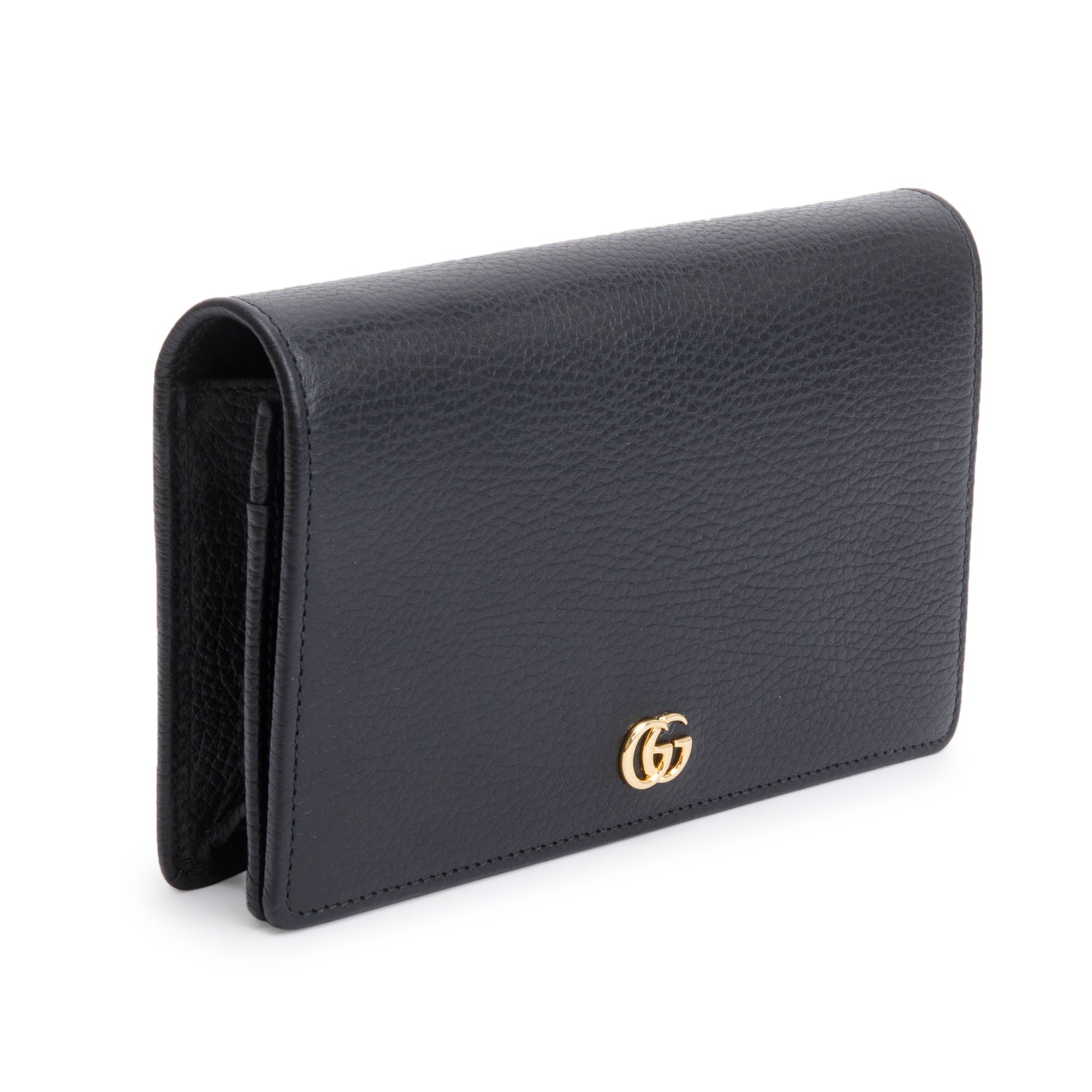 Gucci Black Calfskin Mini GG Marmont Wallet On Chain w/ Box