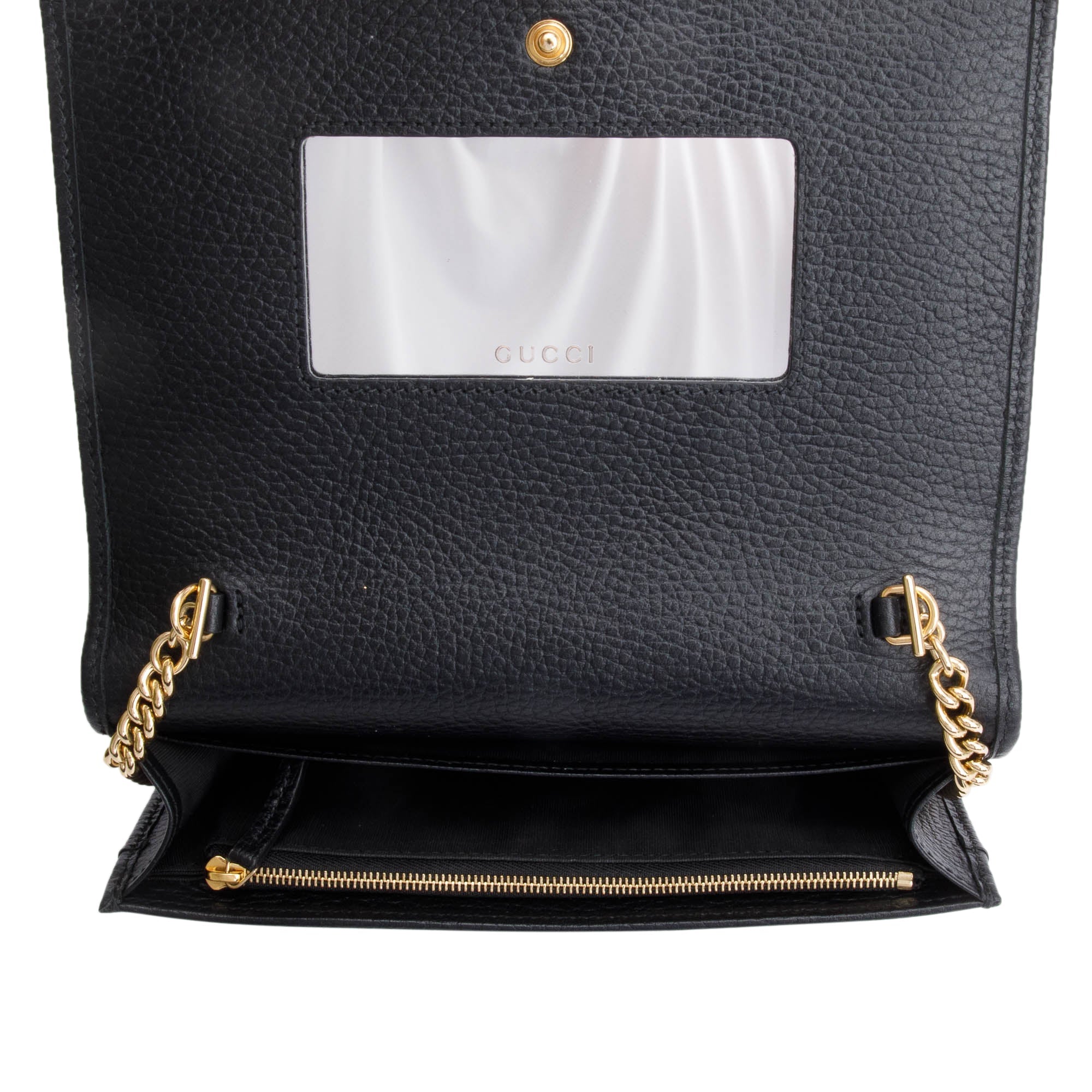 Gucci Black Calfskin Mini GG Marmont Wallet On Chain w/ Box