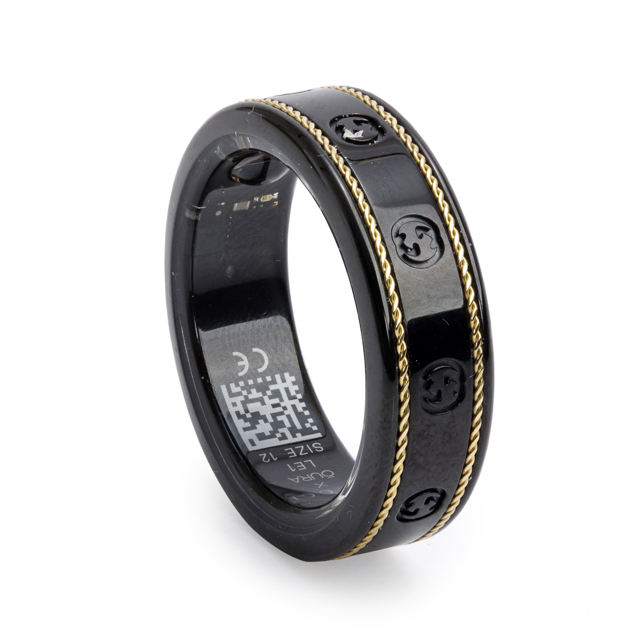 Gucci Black Ceramic & 18k Yellow Gold LE1 Smart Ring, Size 12 10 w/ Box & Charger